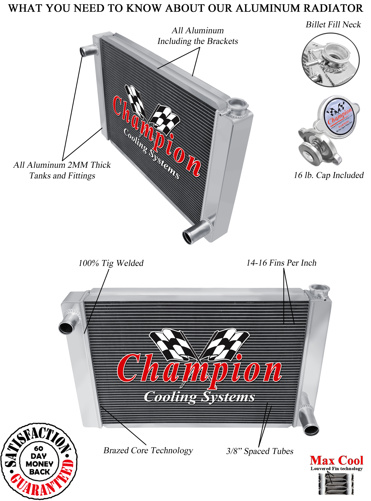 Alliant Champion 24" Wide 3 Row Universal Series Radiator Chevy Configuration