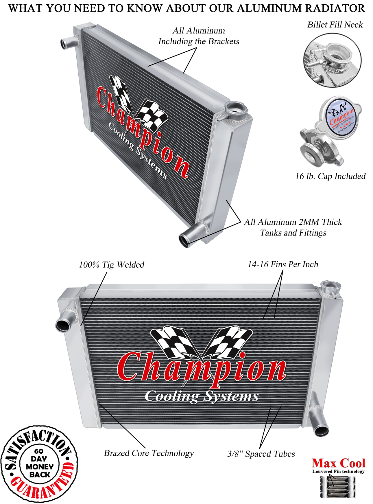 DR Champion 3 Row Universal Crossflow 26" Core Radiator Chevy Config #UN26-CH