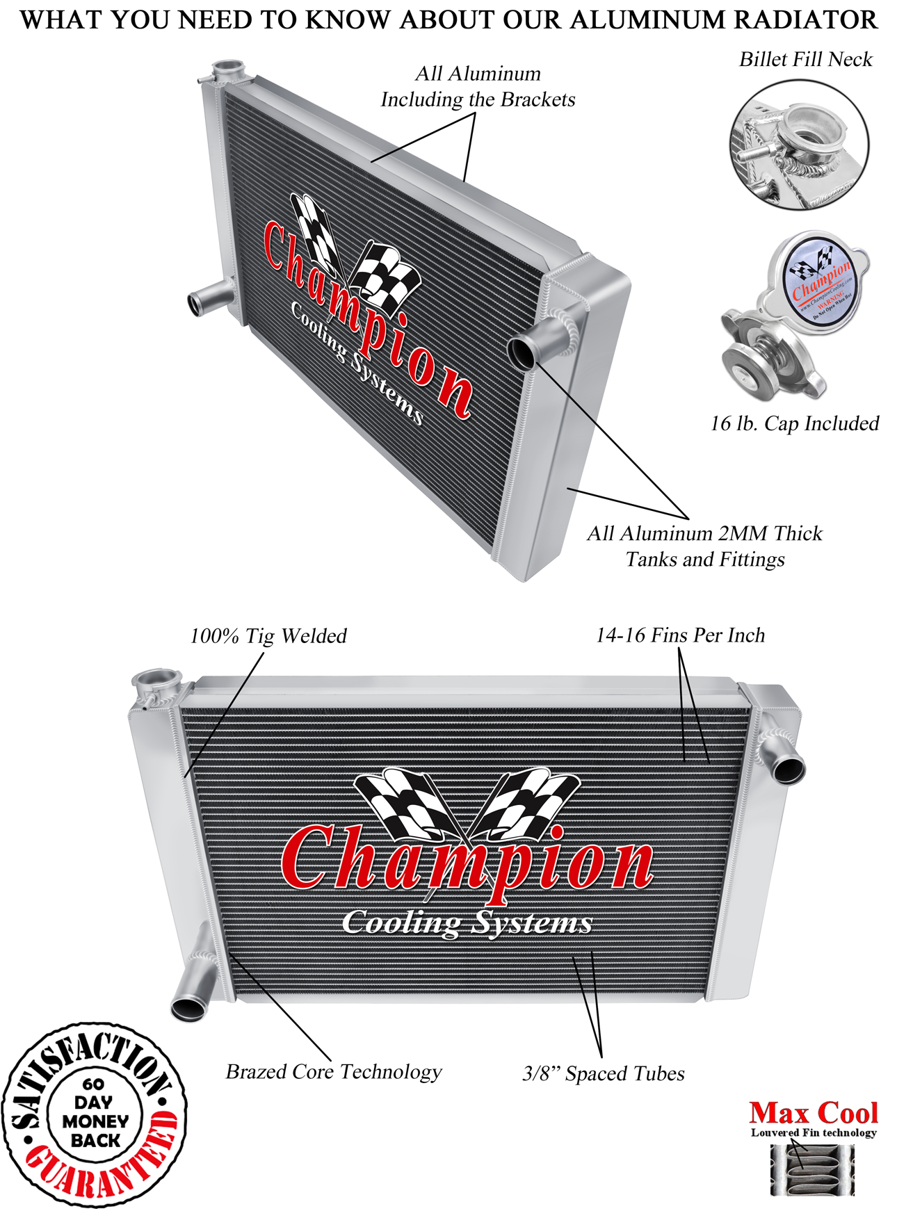 AL Champion 3 Row Universal Crossflow 26" Core Radiator Ford Config #UN26-FD AL Champion 3 Row Universal Crossflow 26" Core Radiator Ford Config #UN26-FD