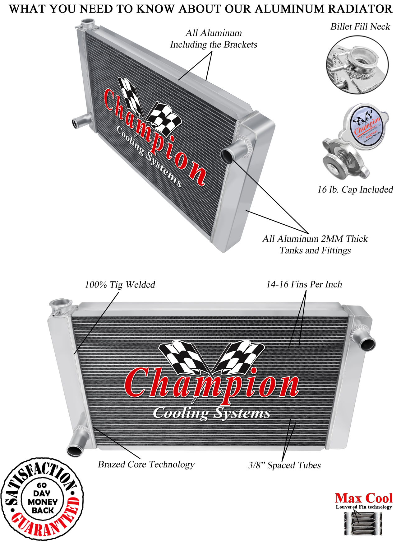 KR Champion 3 Row Universal Crossflow 28" Core Radiator Ford Config #UN28-FD