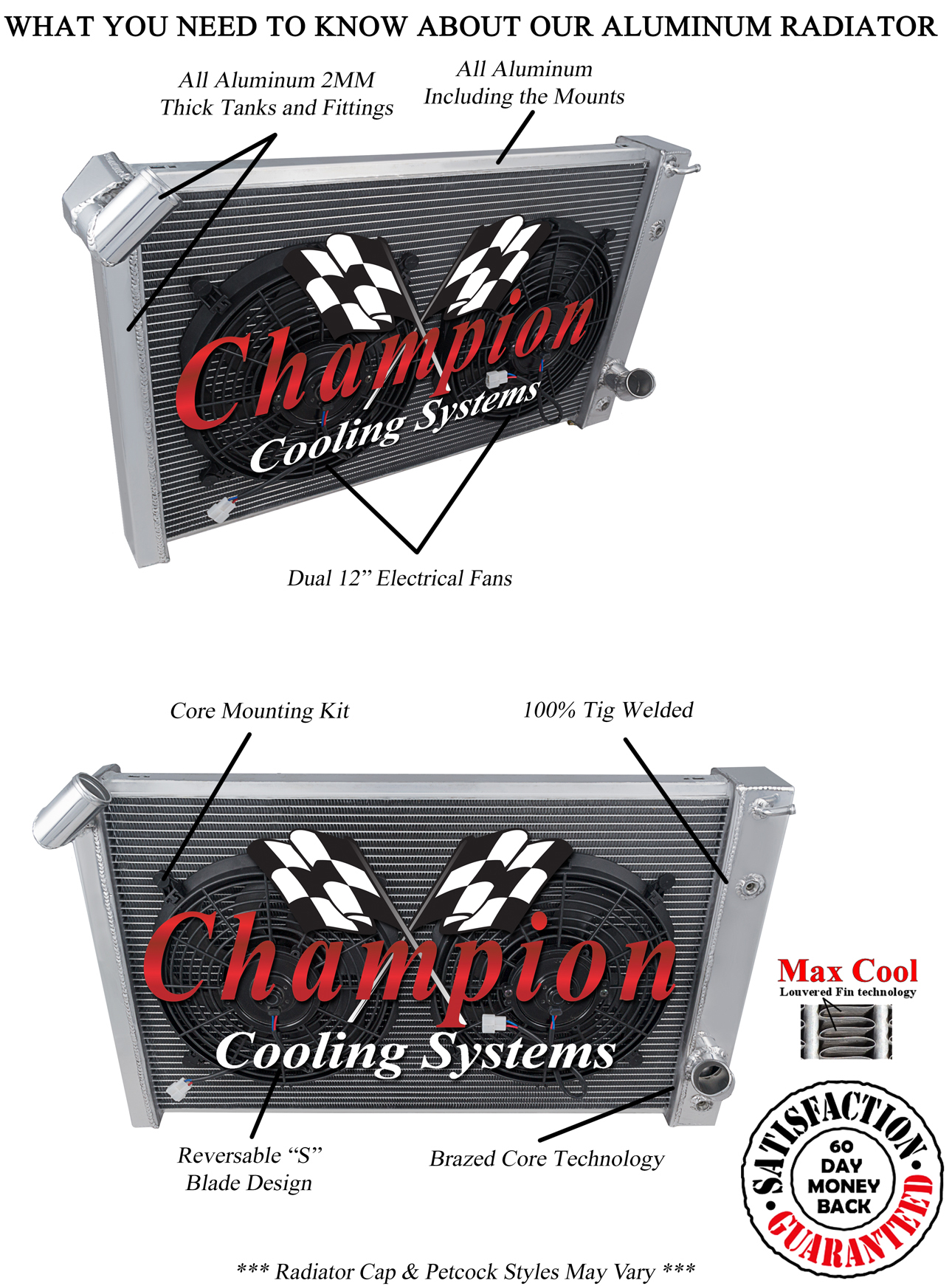 4 Row DR Champion Radiator, 2 12" Fans for 1969 - 1972 Corvette Big Block V8 Eng