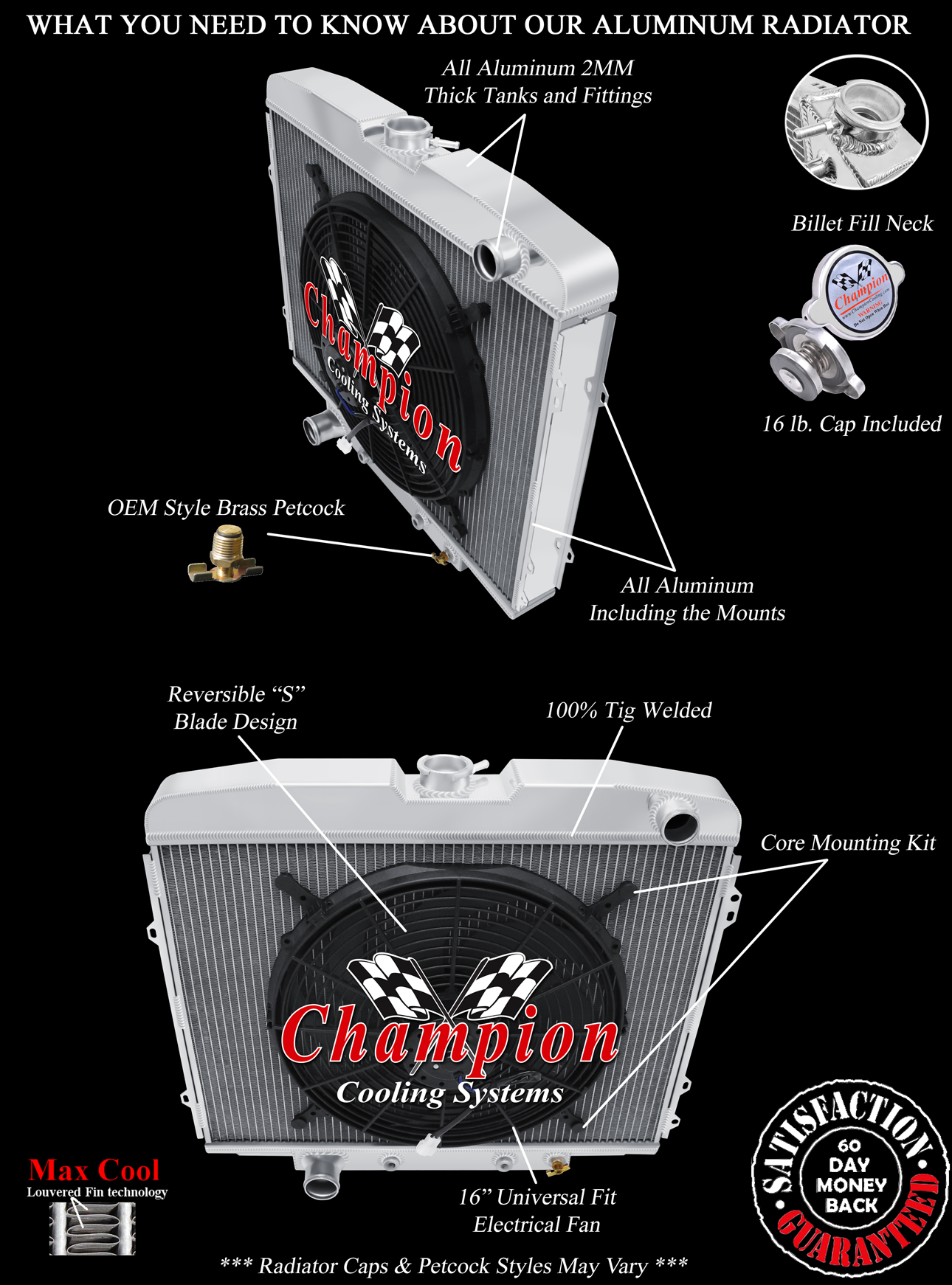 RN Champion 3 Row Radiator,16" Fan for 1968 1969 Mercury Cyclone Big V8 Eng