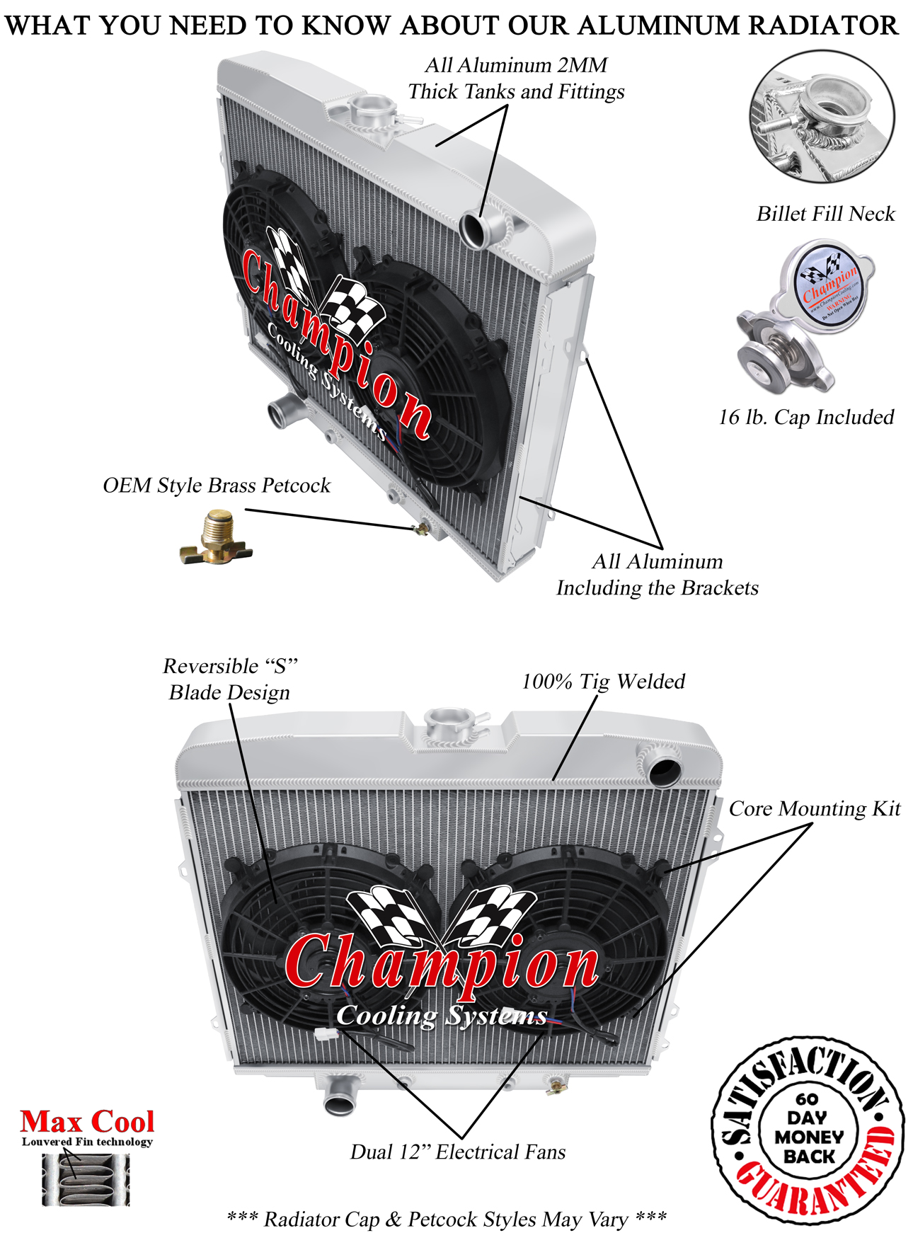 SR Champion 3 Row Radiator,12" Fans for 1968 1969 Mercury Comet Big Block V8 Eng