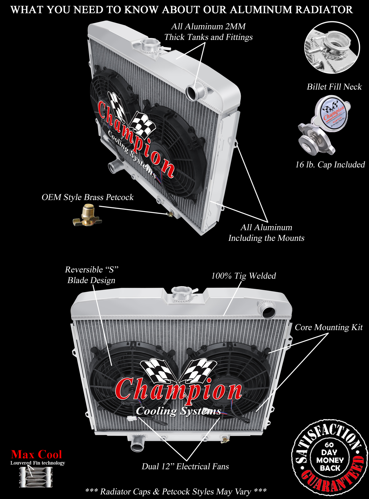 RN Champion 3 Row Radiator,12" Fans for 1968 1969 Mercury Cyclone Big V8 Eng