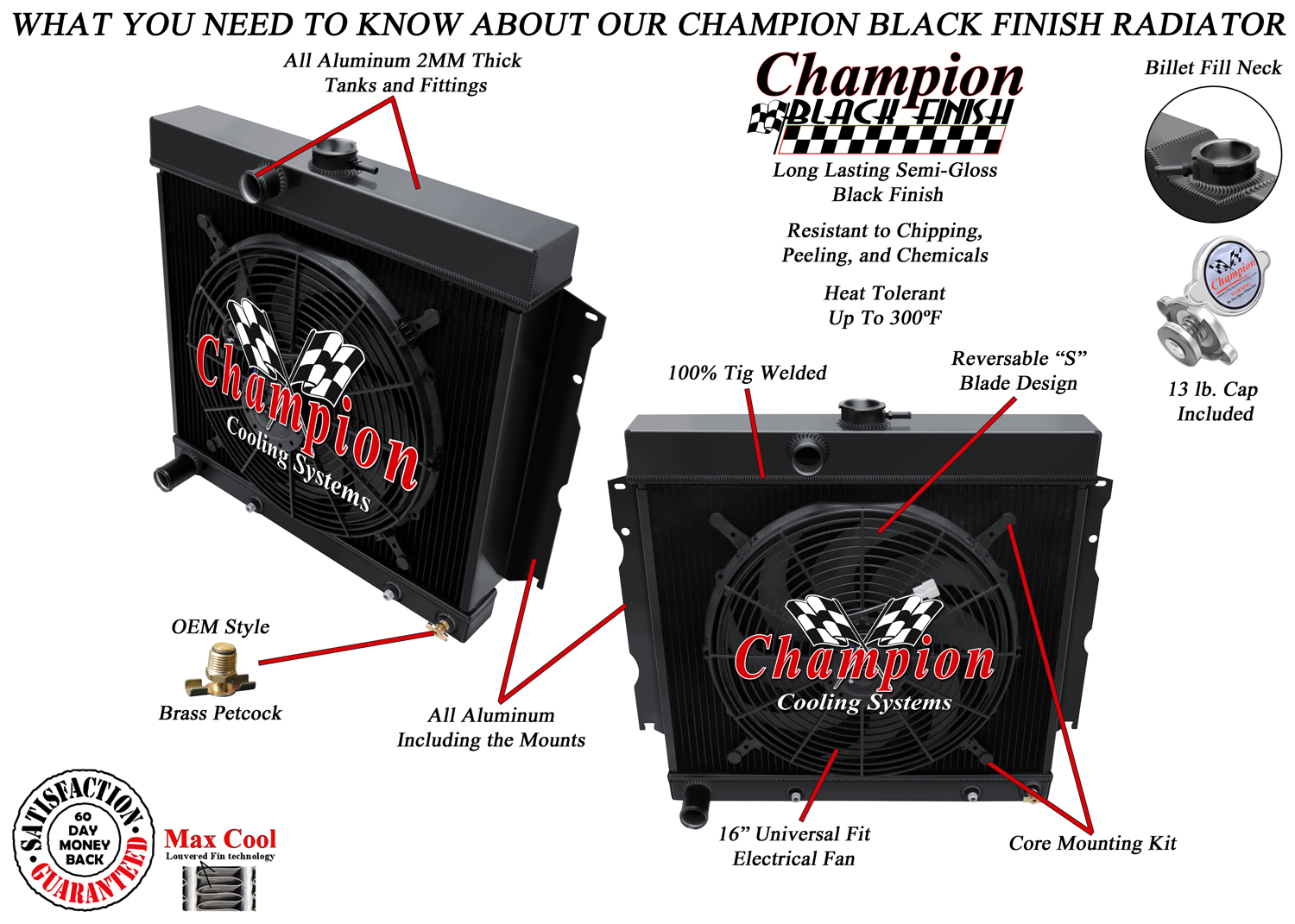 SZ Champion 3 Row Black Finish Radiator 22",16" Fan for 1963-1967 Plymouth Fury SZ Champion 3 Row Black Finish Radiator 22",16" Fan for 1963-1967 Plymouth Fury