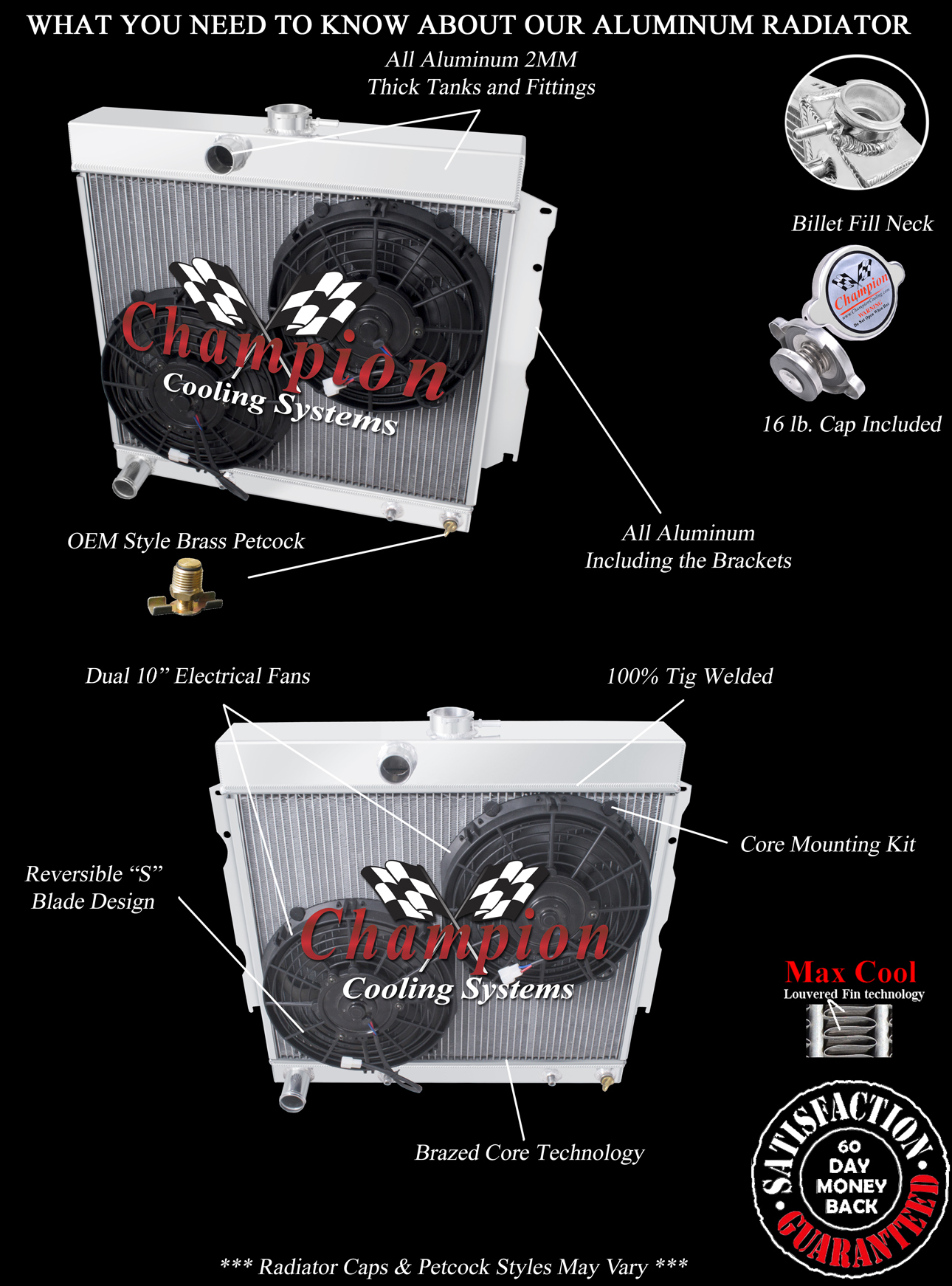 RN Champion 4 Row Radiator 22" Core, 10" Fans for 1963 - 1967 Plymouth Belvedere