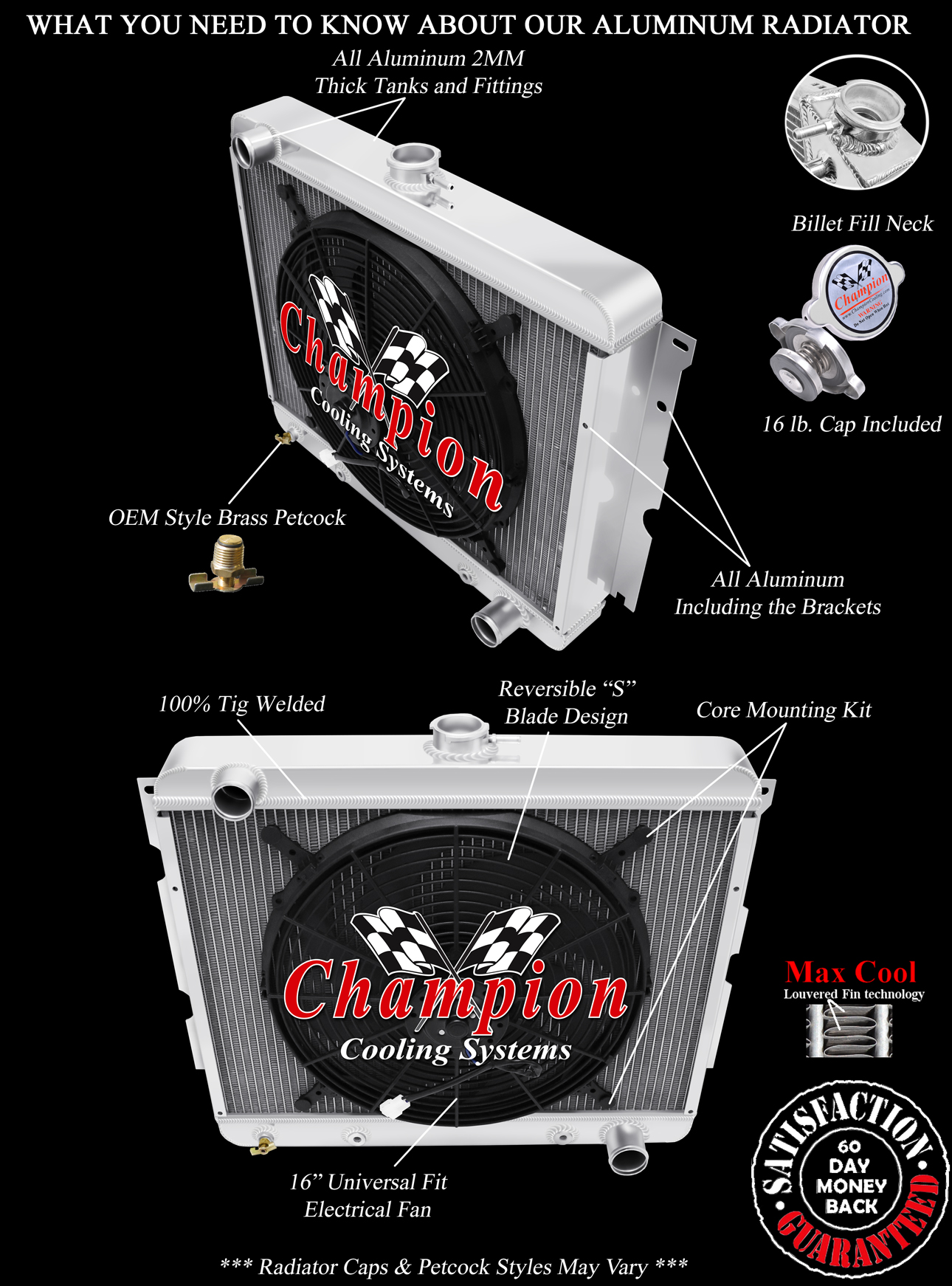 QR Champion 3 Row Radiator,16" Fan-1970-1973 Dodge Coronet Small Block V8 Eng