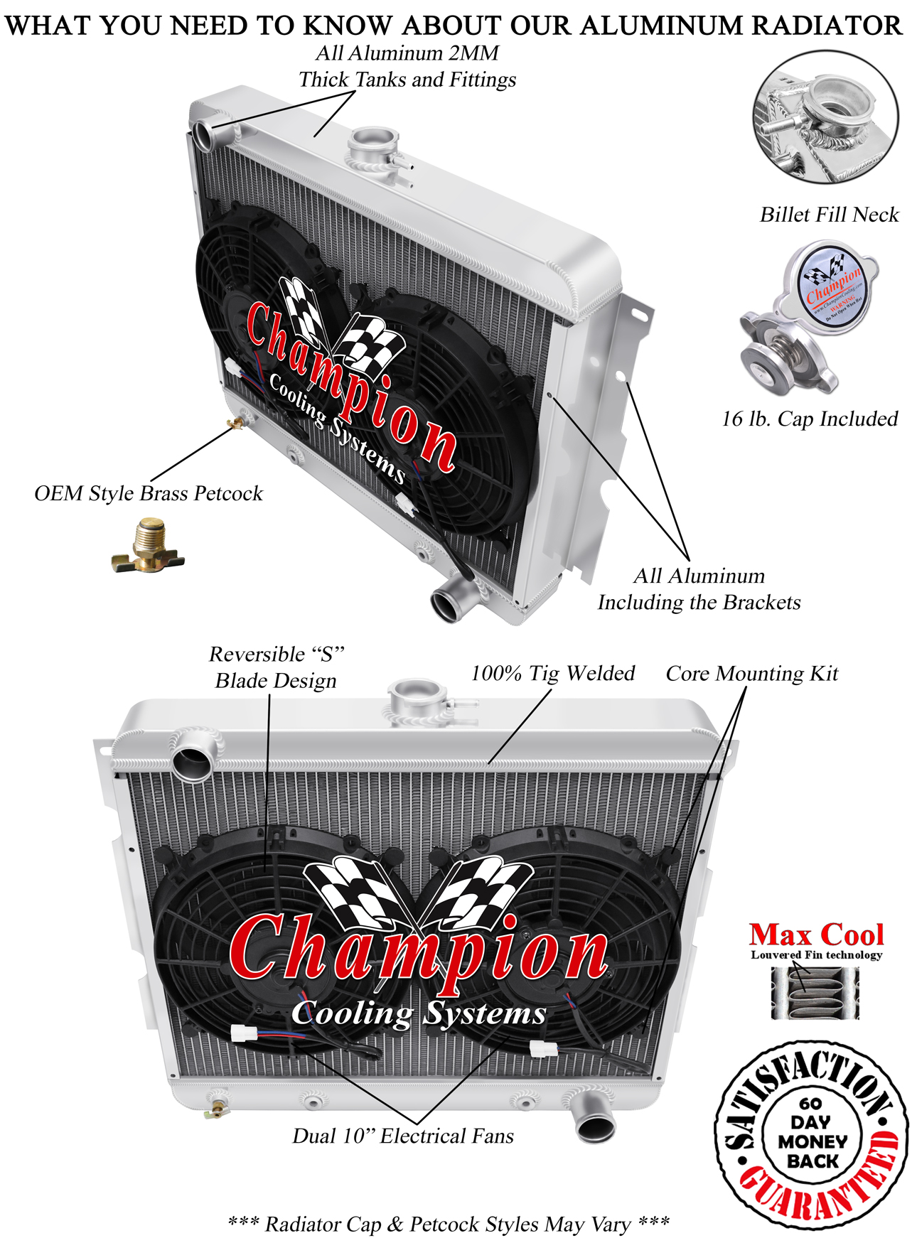 SR Champion 2 Row Radiator,10" Fans for 1970 1971 Dodge Challenger Small V8 Eng