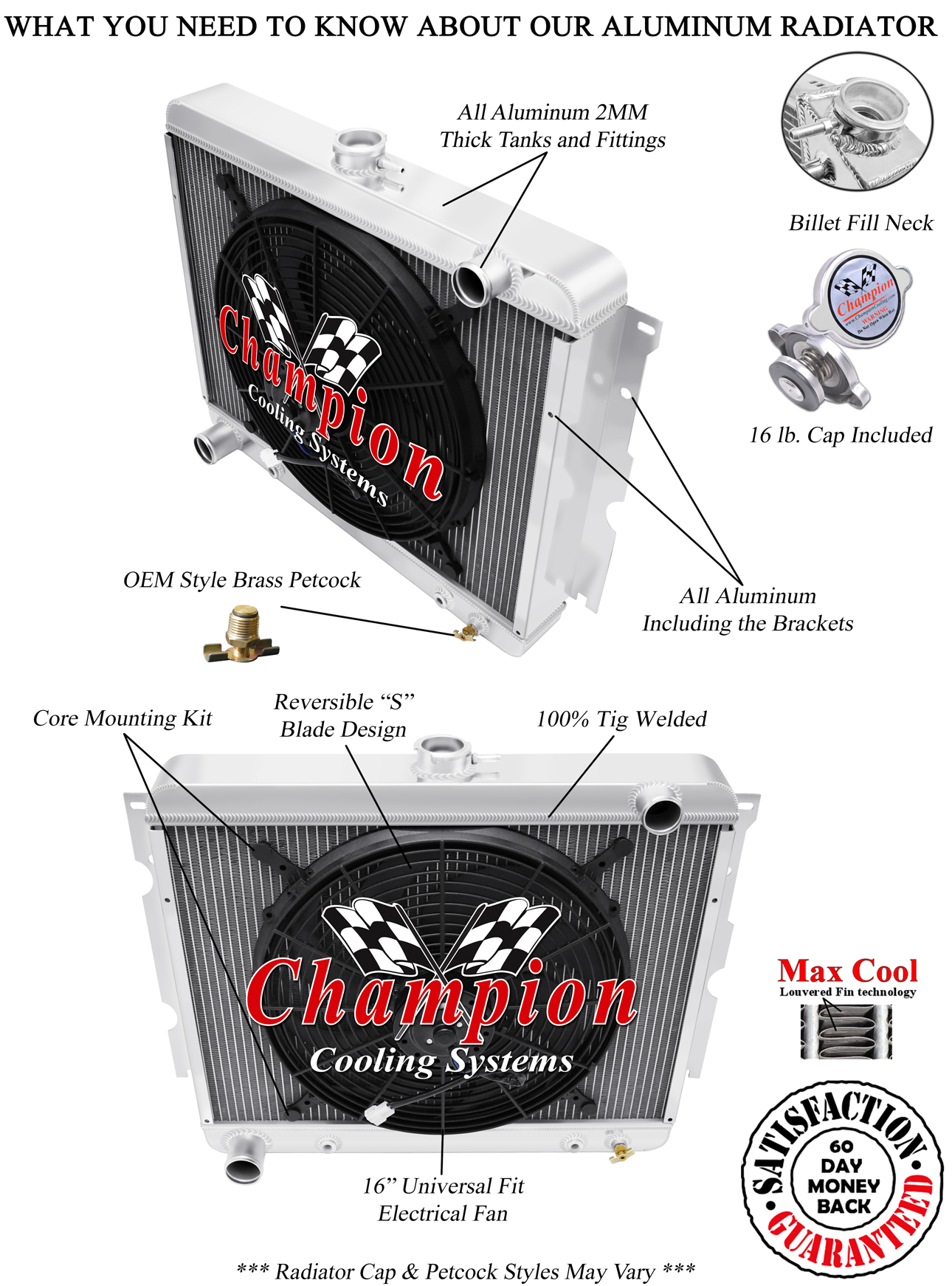 SR Champion 2 Row Radiator,16" Fan for 1972 Plymouth Roadrunner Big Block V8 Eng