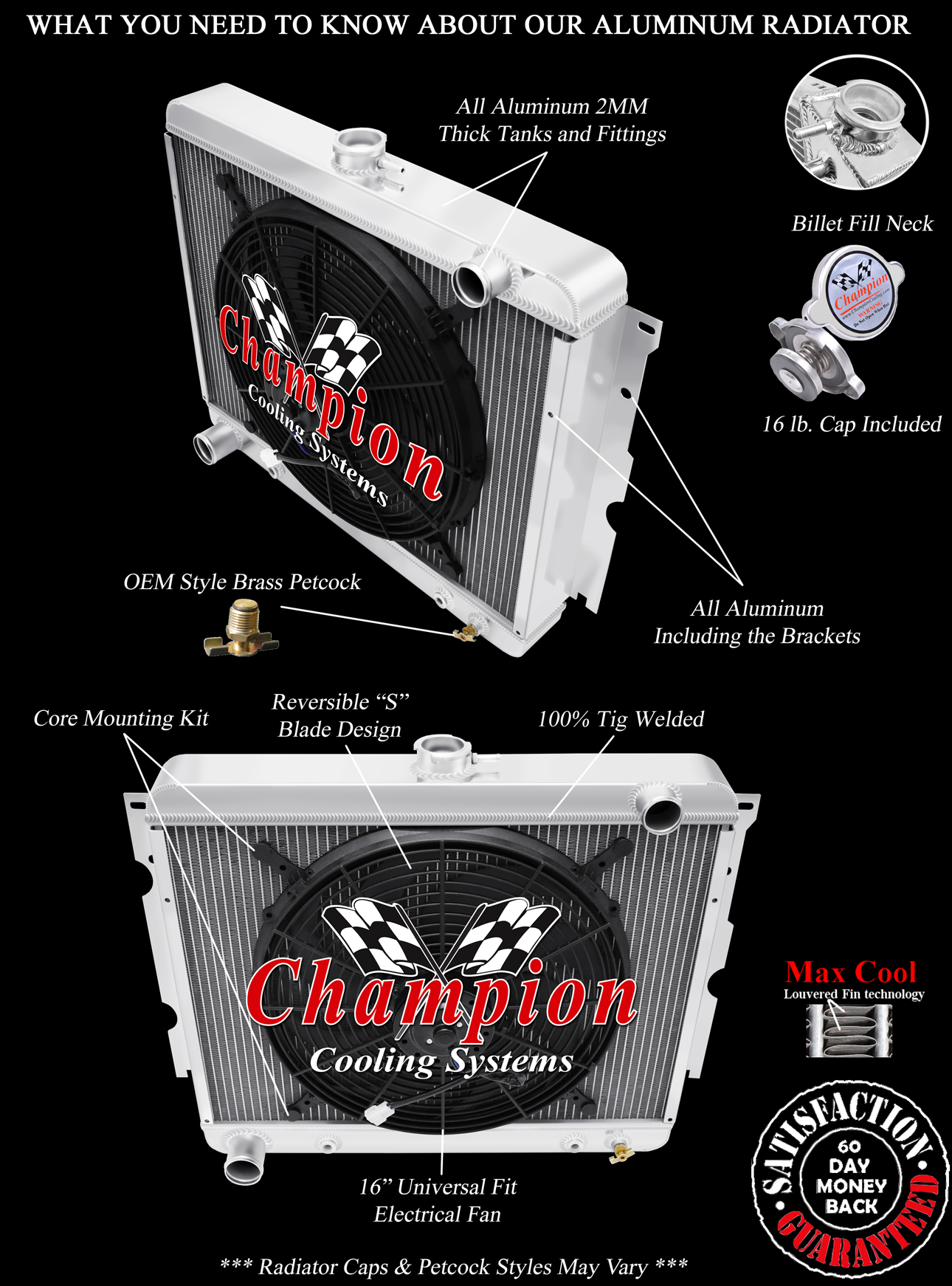 RN Champion 3 Row Radiator,16" Fan-1967-1971 Plymouth GTX Big Block V8 Engine