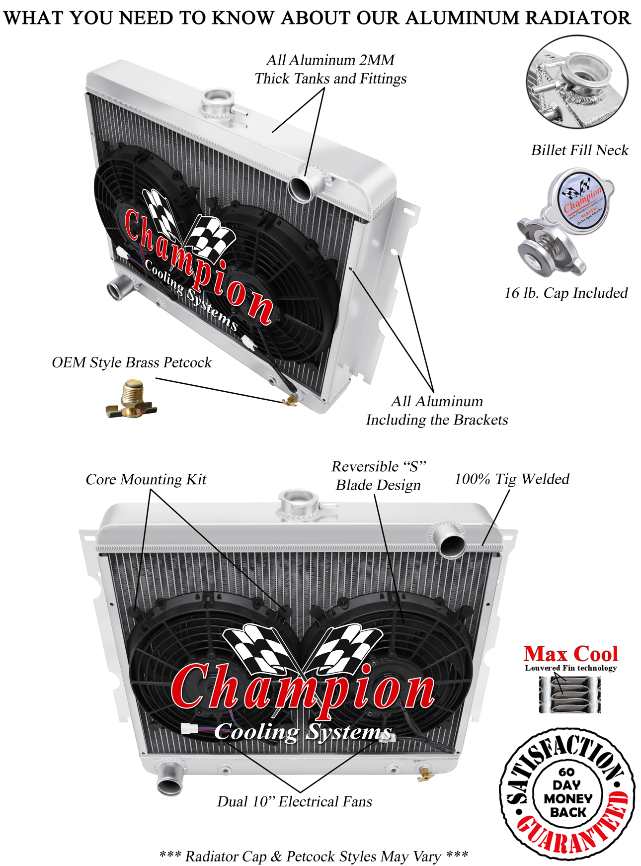 SR Champion 2 Row Radiator,10" Fans for 1972 Plymouth Roadrunner Big V8 Eng