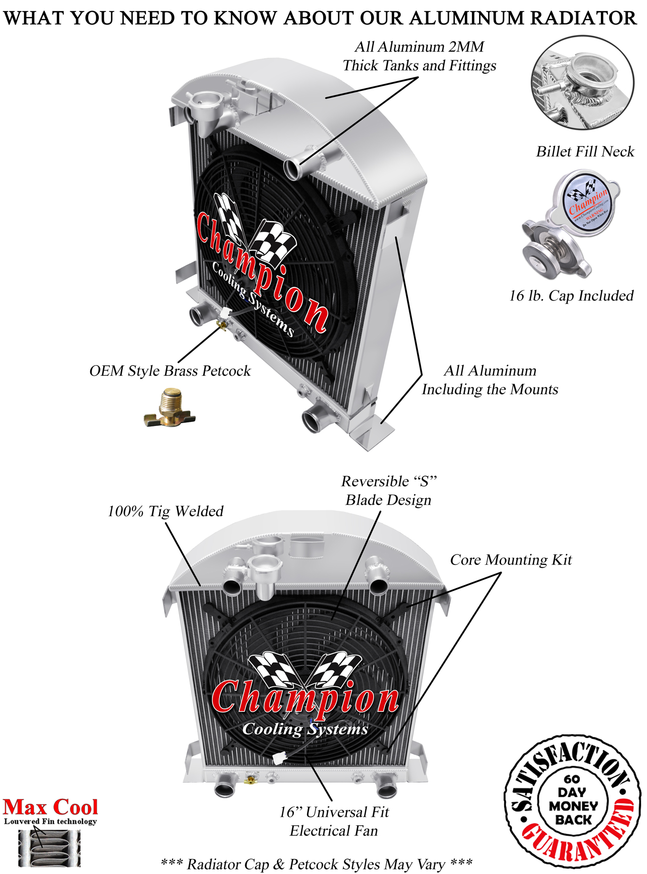 2 Row AAR Champion Radiator,16" Fan - 1928 1929 Ford Model A Flathead V8 Conv 2 Row AAR Champion Radiator,16" Fan - 1928 1929 Ford Model A Flathead V8 Conv