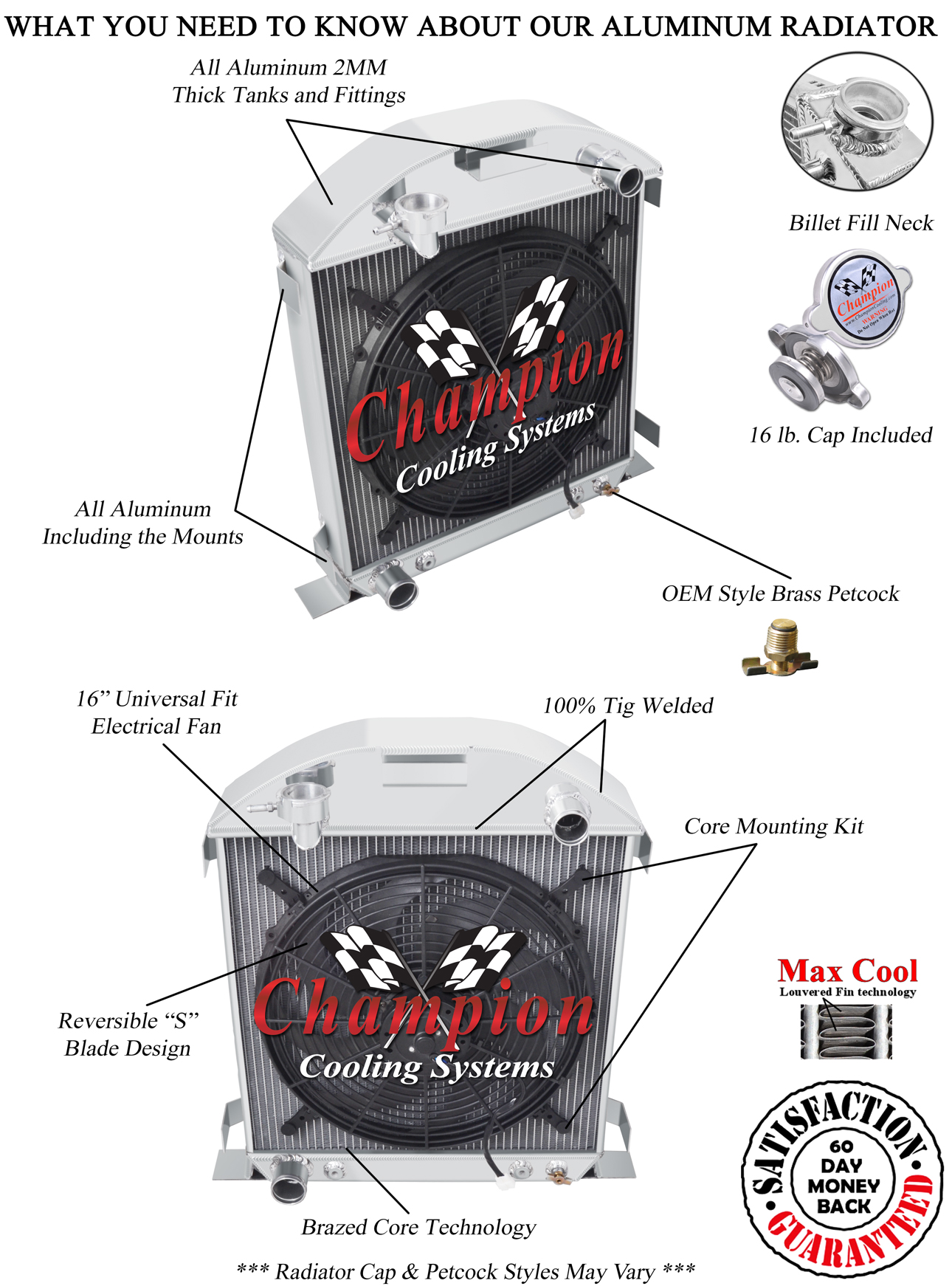 2 Row DR Champion Radiator W/ 16" Fan for 1928 1929 Ford Model A Ford Config