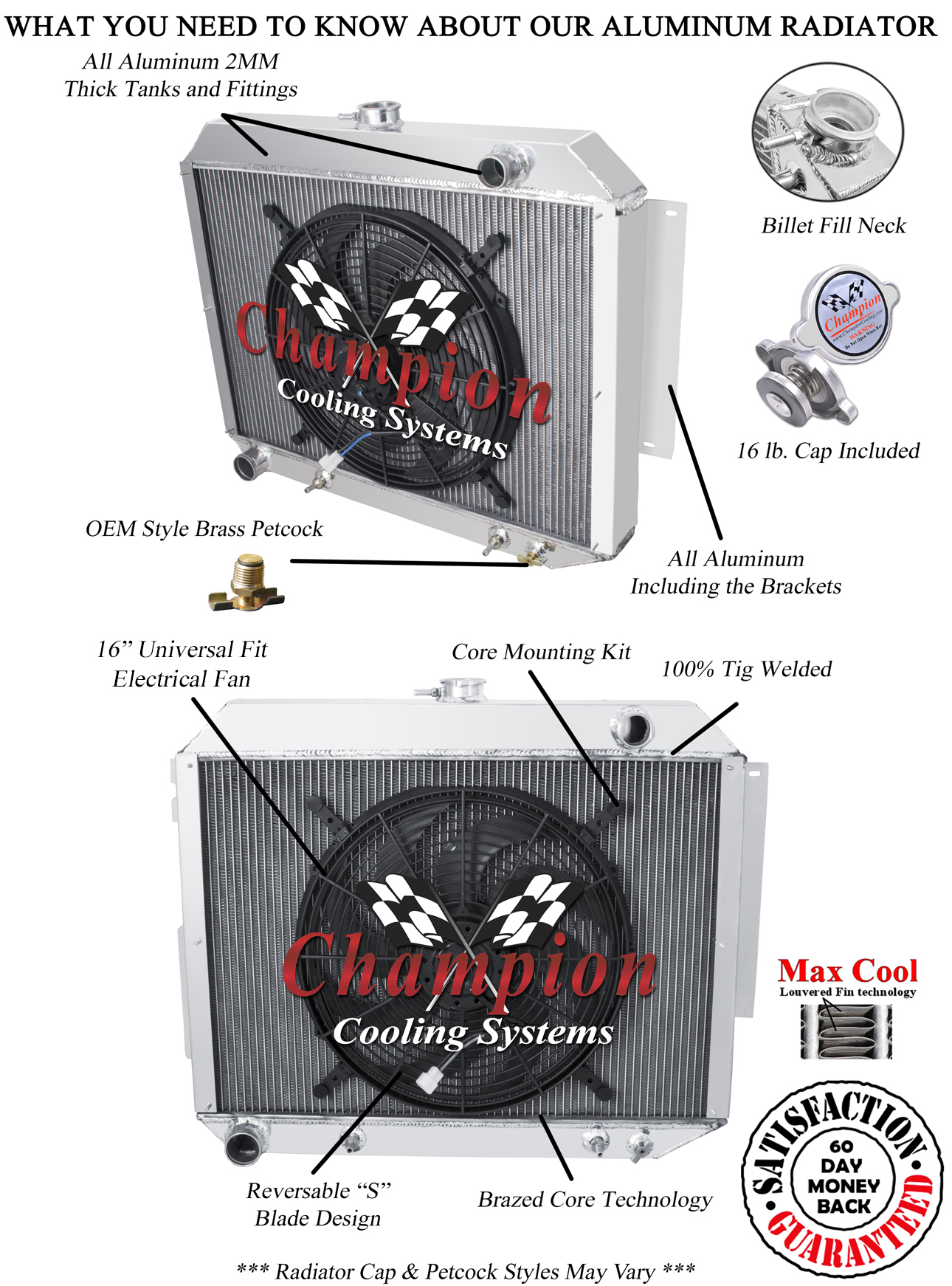 WR Champion 3 Row Radiator,16" Fan for 1966 - 1969 Chrysler New Yorker V8 Engine