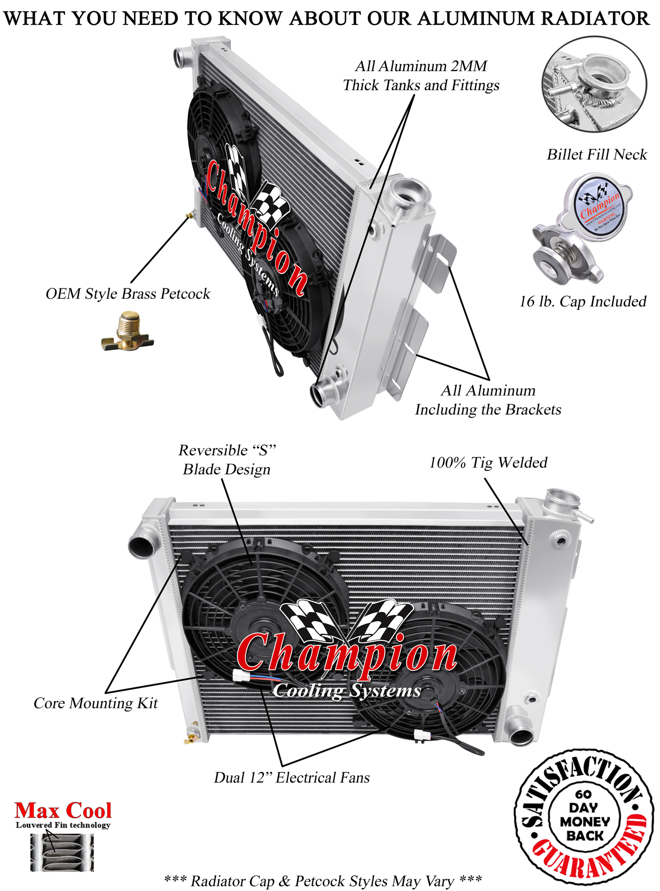 2 Row AS Radiator with 1/" Tubes For 67-69 Camaro//Firebird /"Big Block/"