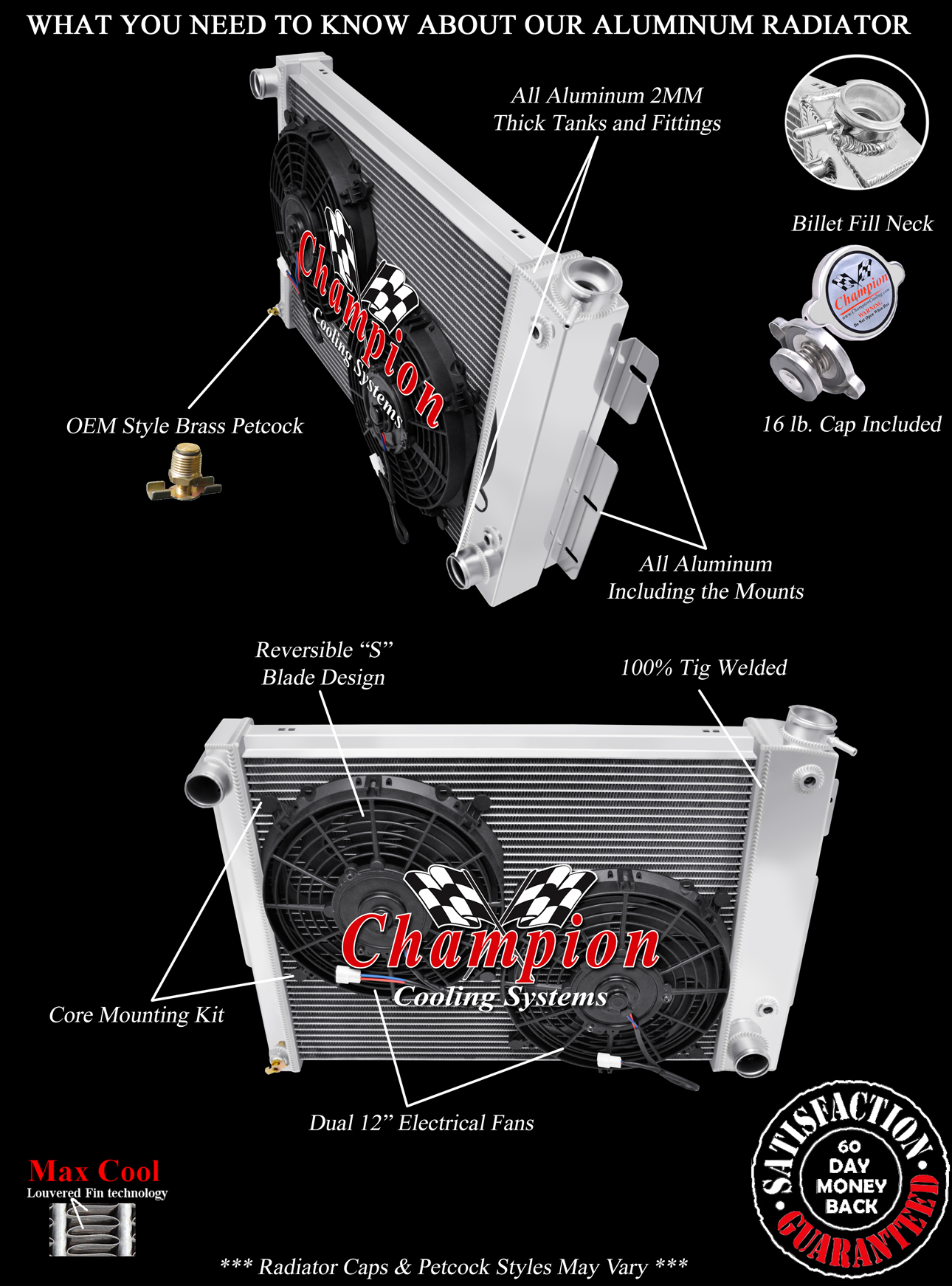 RN 2 Row 1" Tubes Radiator,10" Fans-1967-1969 Chevrolet Camaro Small Block Eng