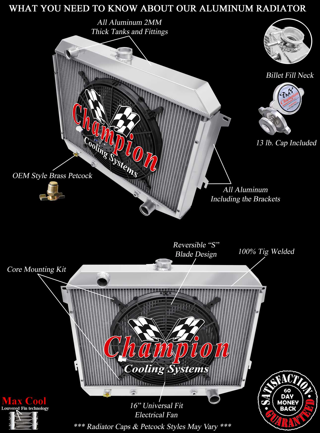 QR Champion 2 Row Radiator 26" Core W/ 16" Fan for 1970 - 1974 Mopar Small Block QR Champion 2 Row Radiator 26" Core W/ 16" Fan for 1970 - 1974 Mopar Small Block