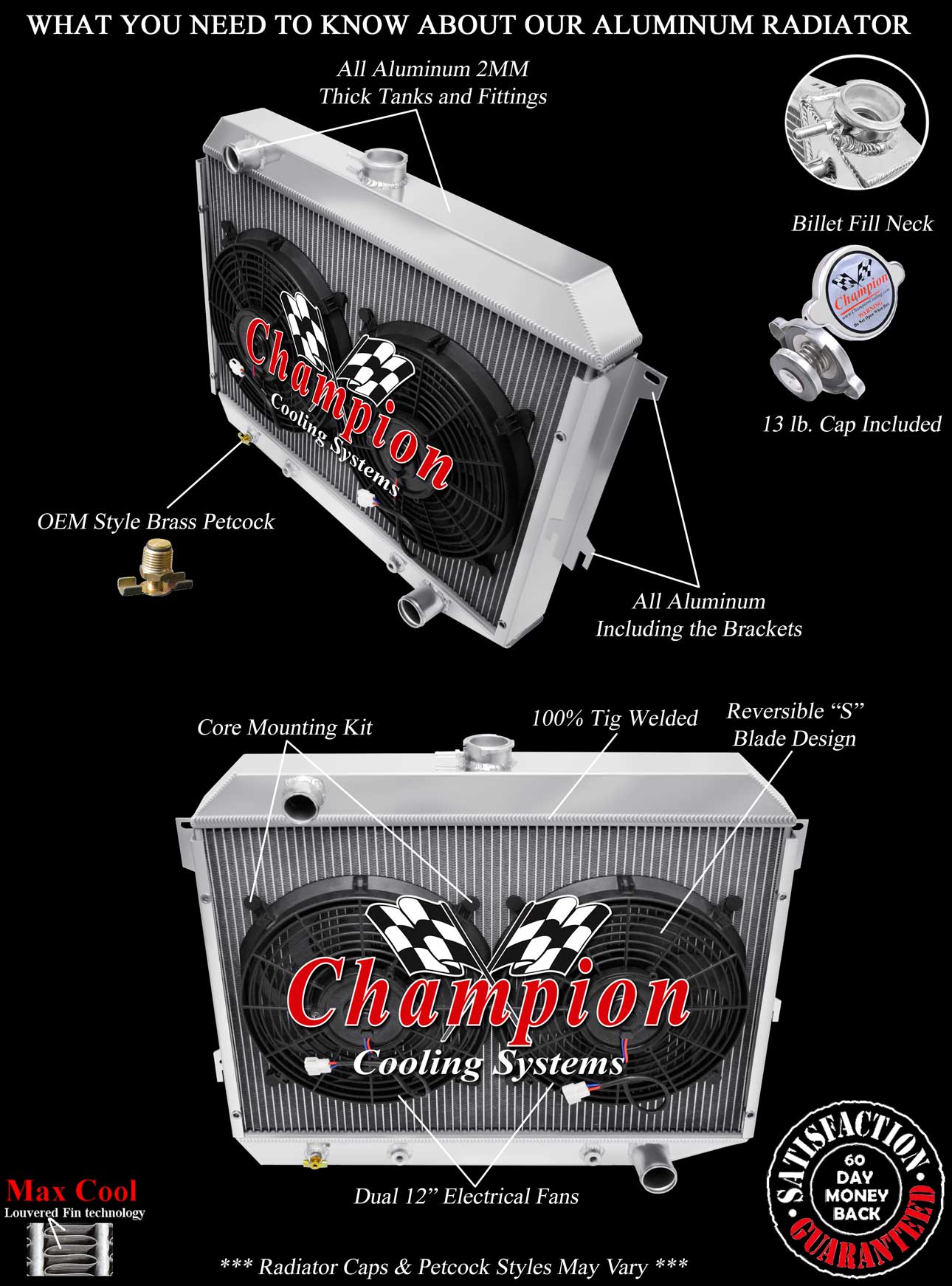 QR Champion 4 Row Radiator 26",2 12" Fans - 1970 Plymouth Belvedere Small Block