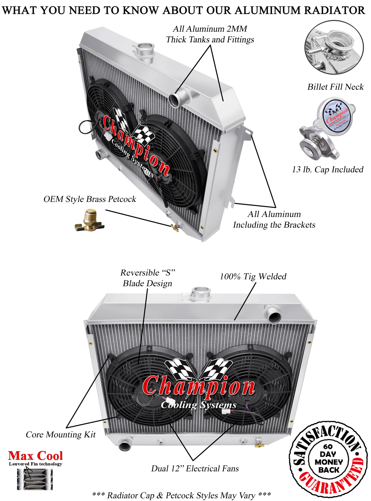 AAR 2 Row 1" Radiator 26",2 12" Fans - 1970 - 1973 Plymouth Barracuda Big Block