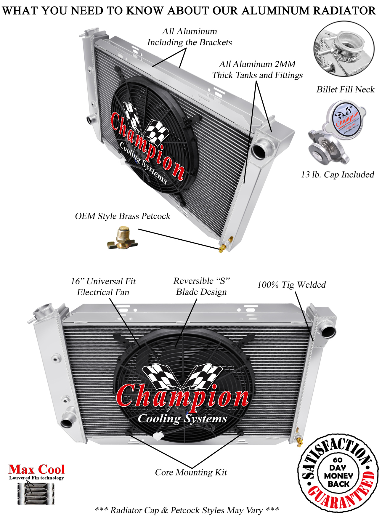 SR Champion 3 Row Radiator W/ 16" Fan for 1969 - 1971 Ford Galaxie V8 Engine