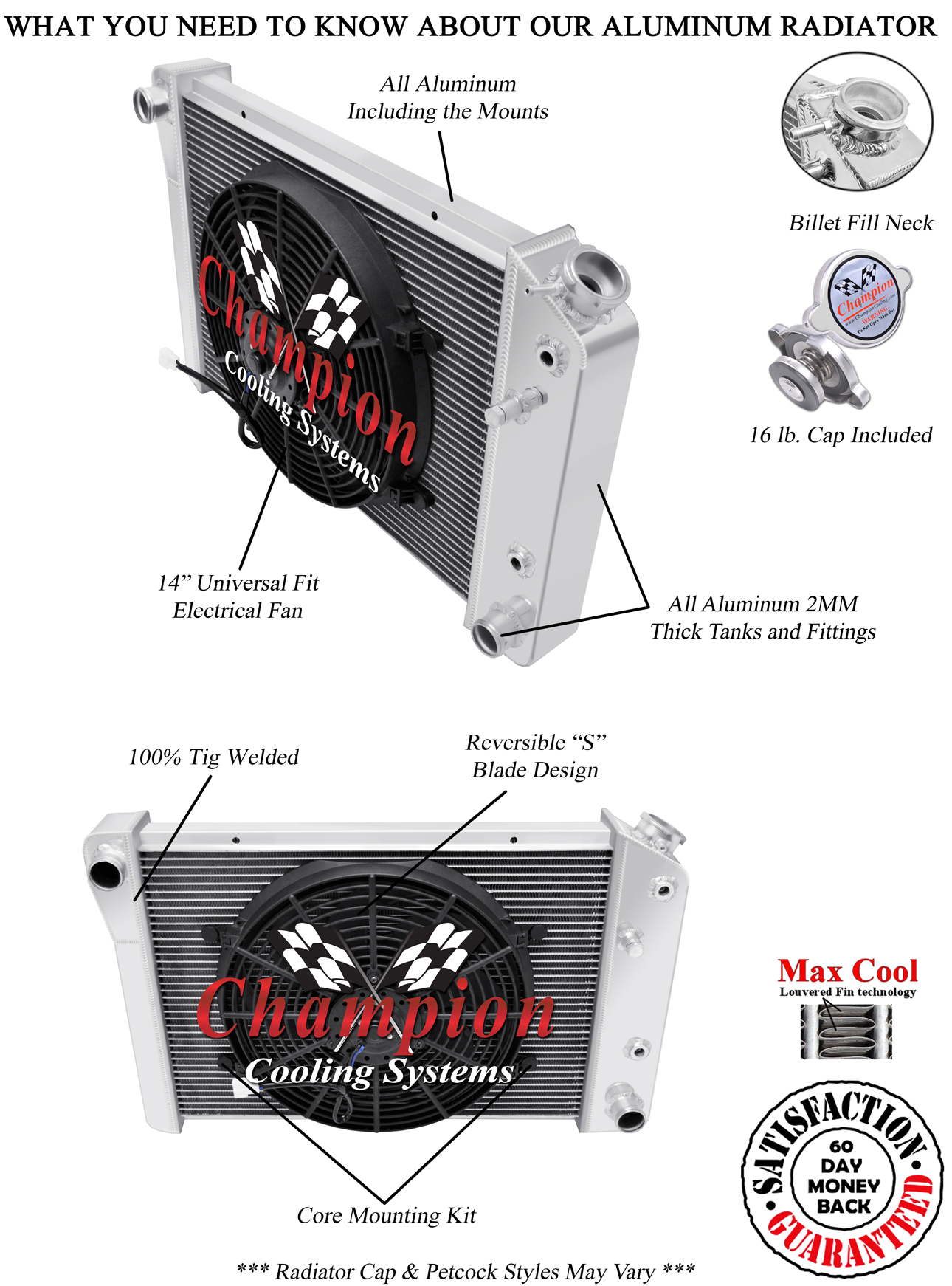 3 Row Discount Champion Radiator W/ 14" Fan for 1978 1979 1980 Chevrolet Monza