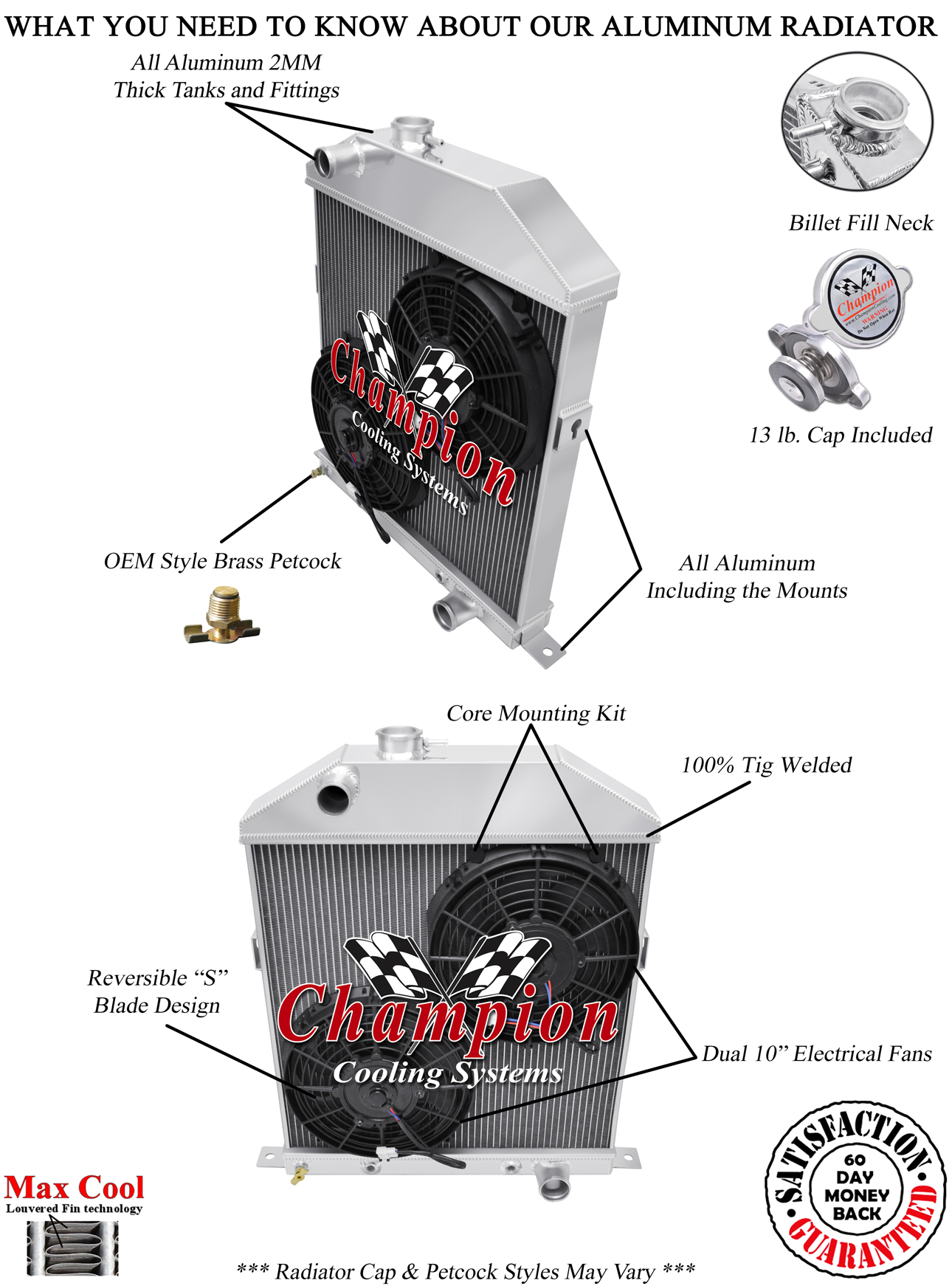 SR Champion 2 Row Radiator Chevy Config,10" Fans for 1942-1948 Mercury Coupe 29A SR Champion 2 Row Radiator Chevy Config,10" Fans for 1942-1948 Mercury Coupe 29A