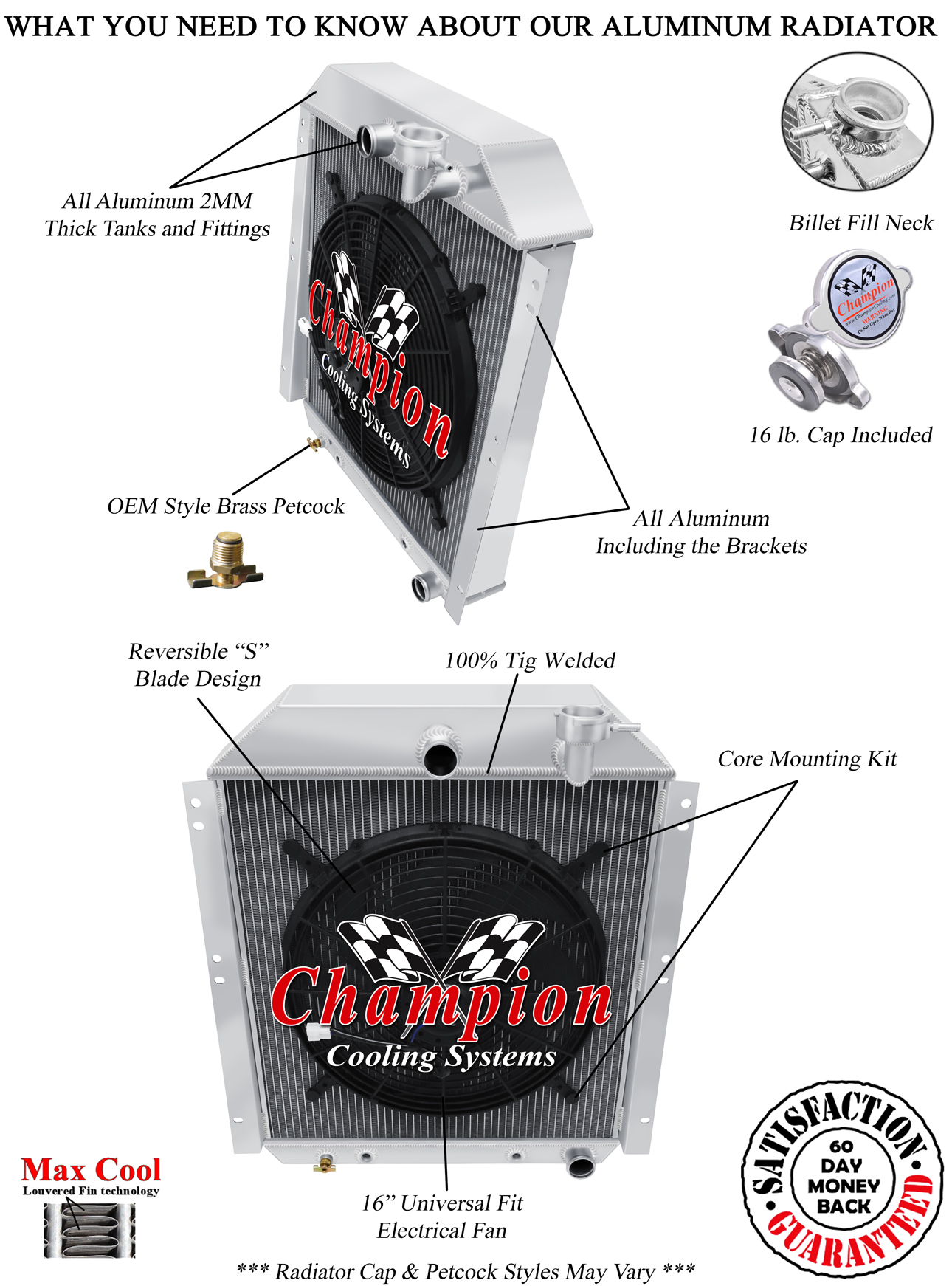SR Champion 3 Row Radiator W/ 16" Fan for 1947 - 1954 GMC Truck L6 Engine