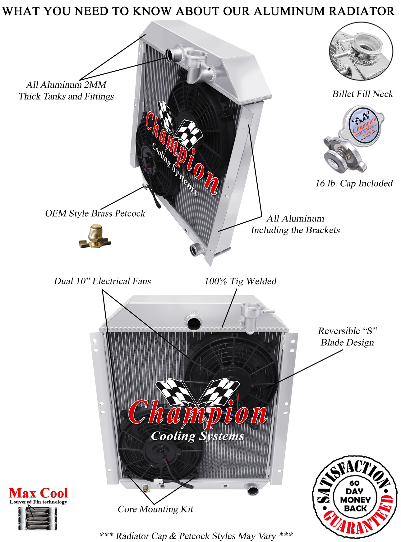 SR Champion 4 Row Radiator W/ 2 10" Fans for 1947 - 1954 GMC Carry All L6 Engine