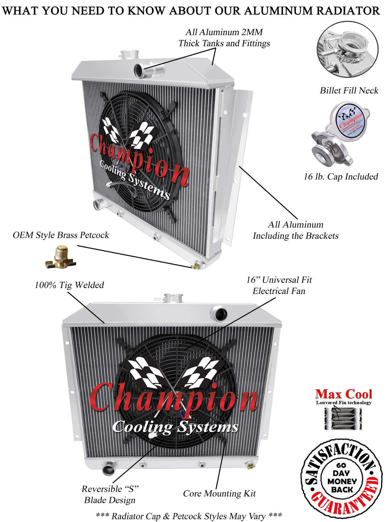 3 Row BC Champion Radiator for 1949 1950 1951 Mercury Car Chevy Configuration