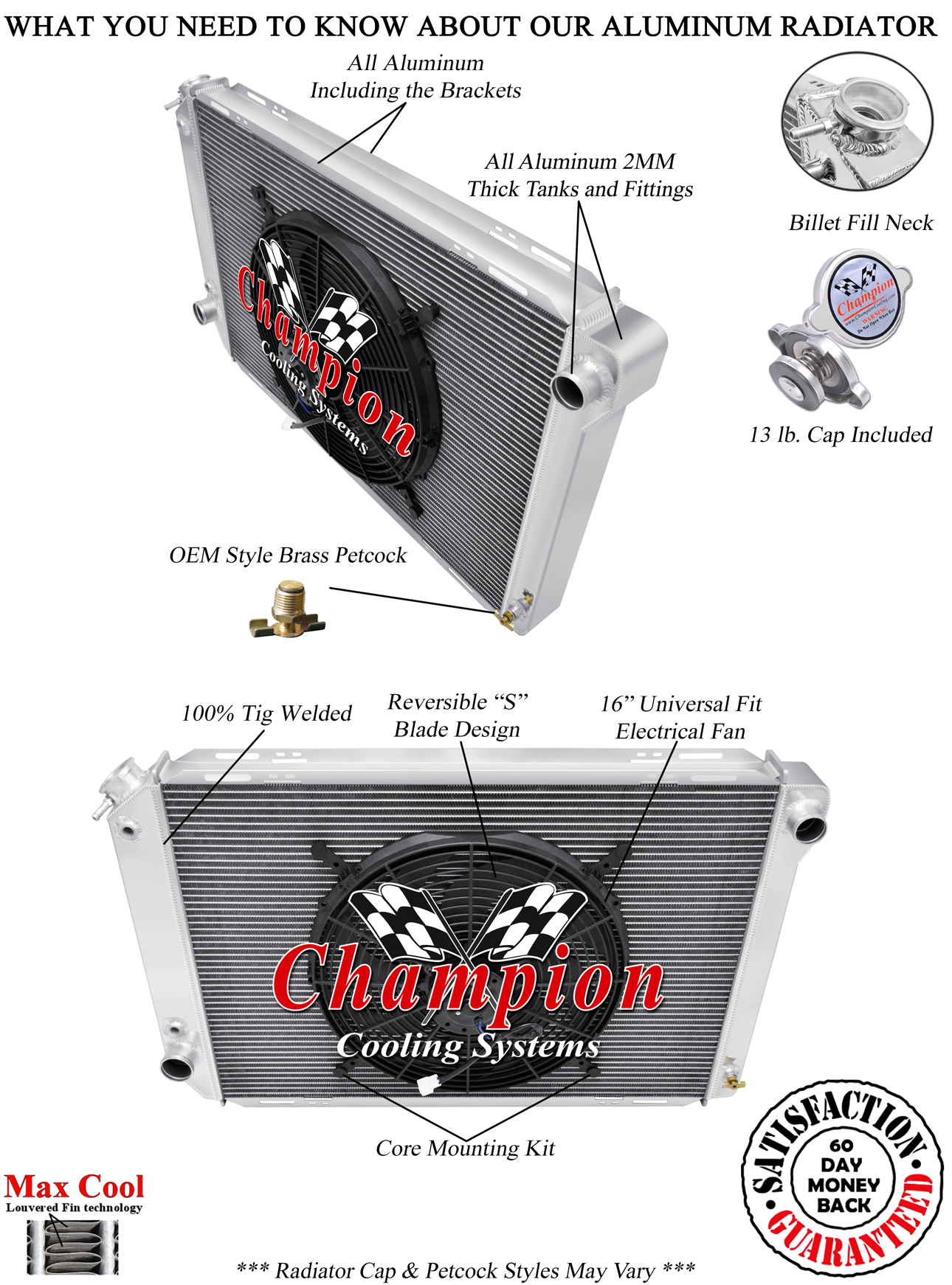 KR Champion 3 Row Radiator,16" Fan - 1980 - 1984 Ford F-150 Pickups V8 Engine