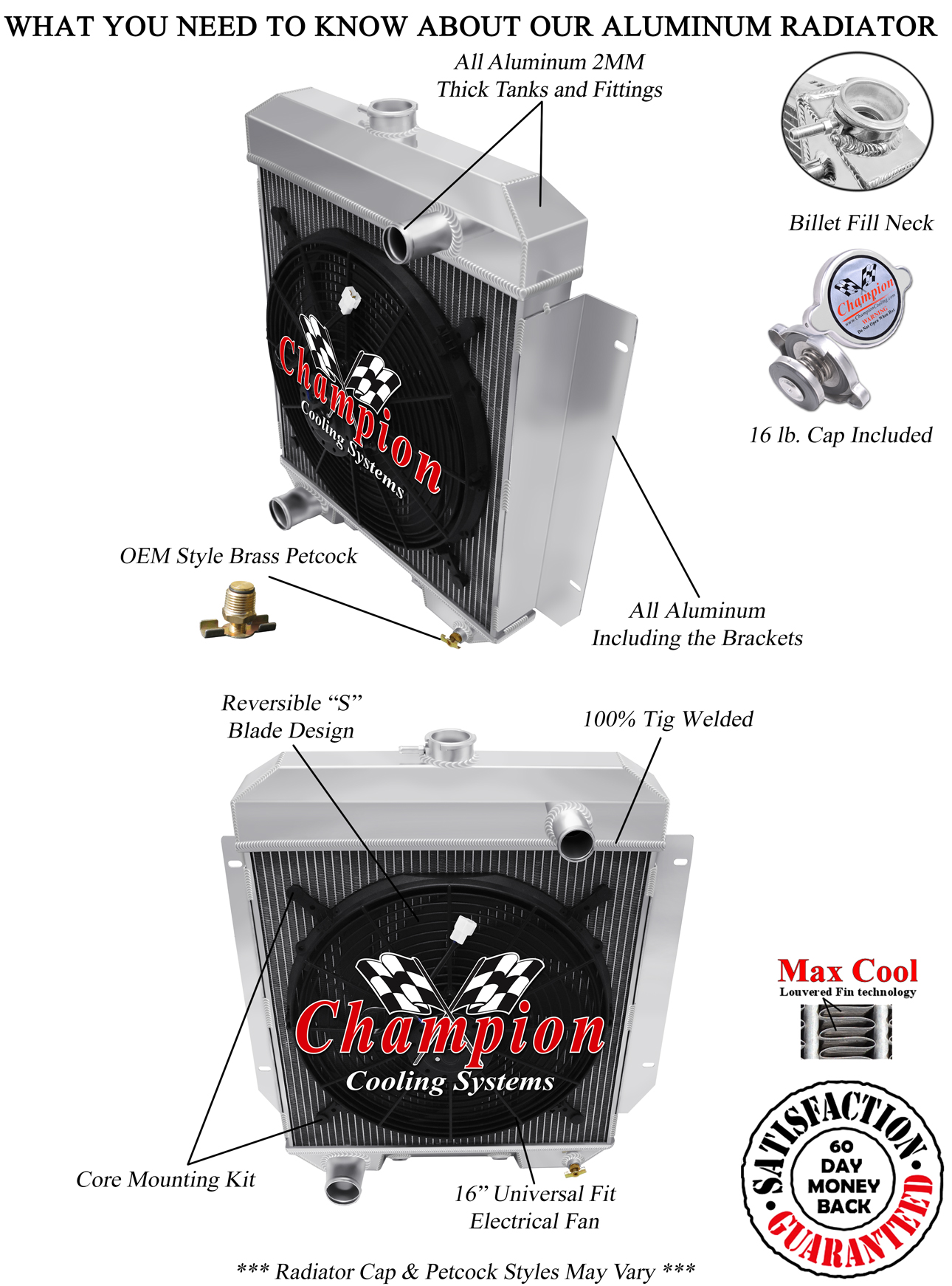 3 Row AAR Champion Radiator W/ 16" Fan for 1955 1956 Mercury Monterey V8 Eng 3 Row AAR Champion Radiator W/ 16" Fan for 1955 1956 Mercury Monterey V8 Eng
