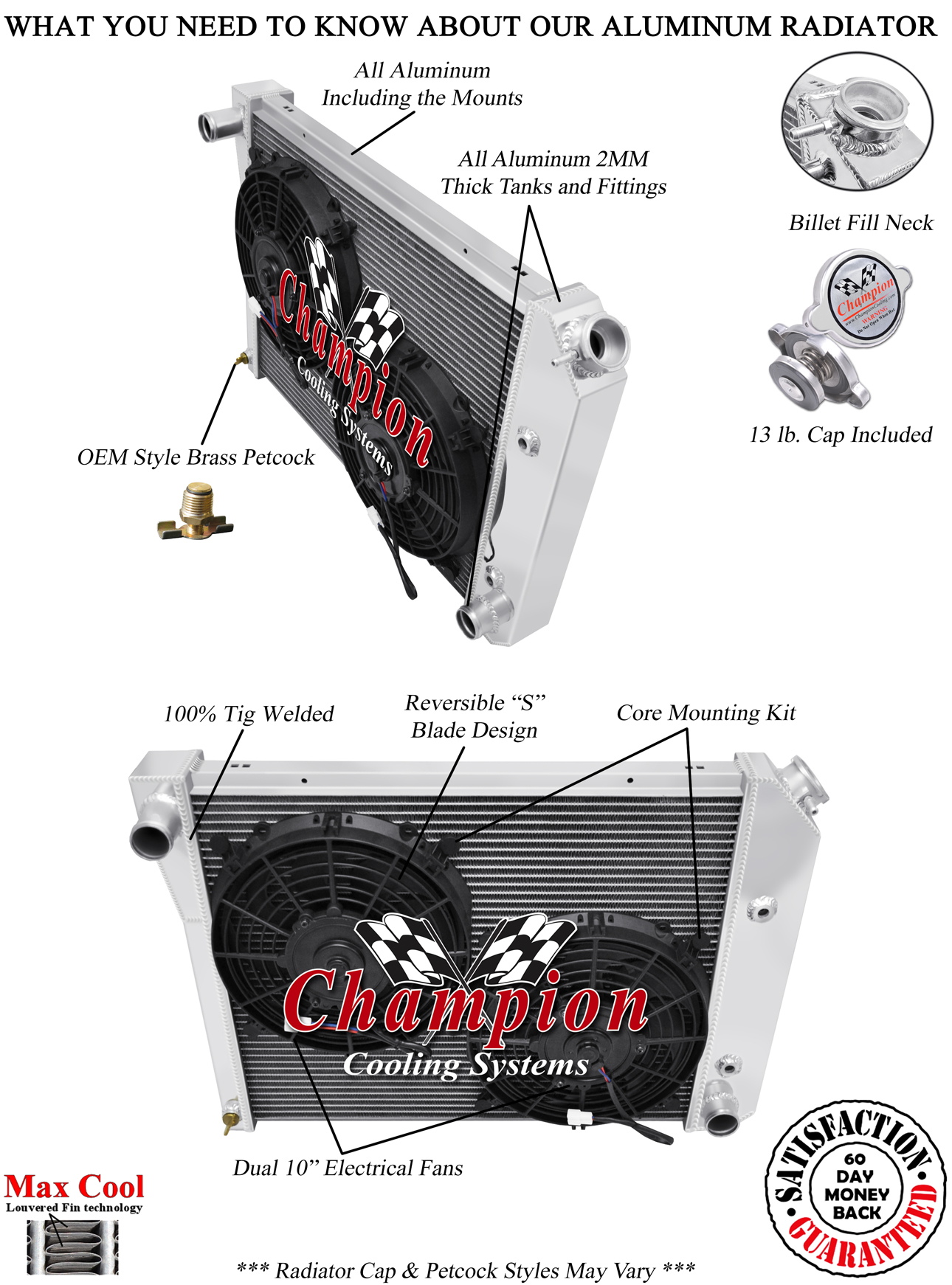 AR Champion 3 Row Radiator 20",10" Fans for 1973 1974 Buick Apollo L6 Engine