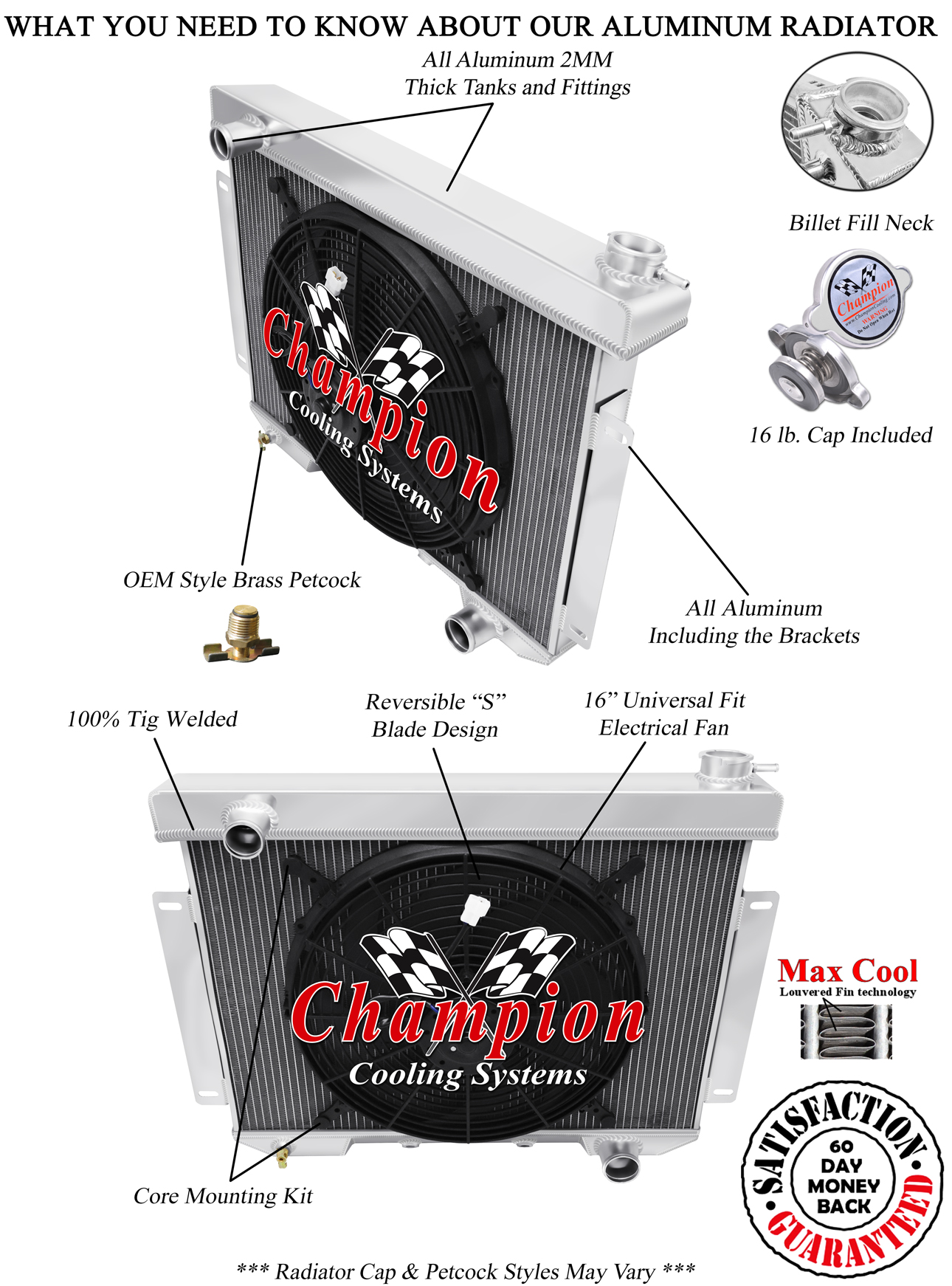 SR Champion 3 Row Radiator W/ 16" Fan for 1957 - 1959 Ford Sunliner L6 Engine SR Champion 3 Row Radiator W/ 16" Fan for 1957 - 1959 Ford Sunliner L6 Engine