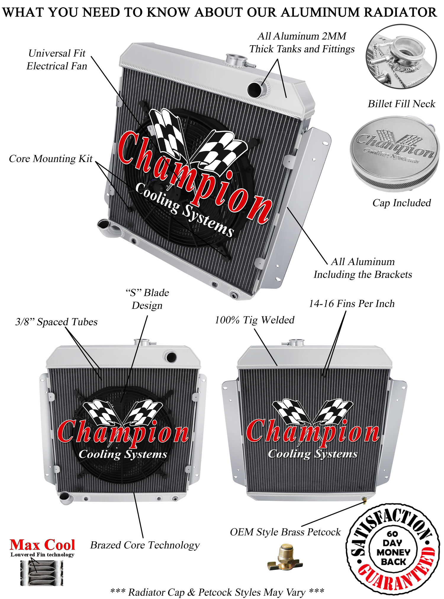 Super Champion 3 Row All Aluminum Radiator W/ 16" Fan for 1957 Buick Special