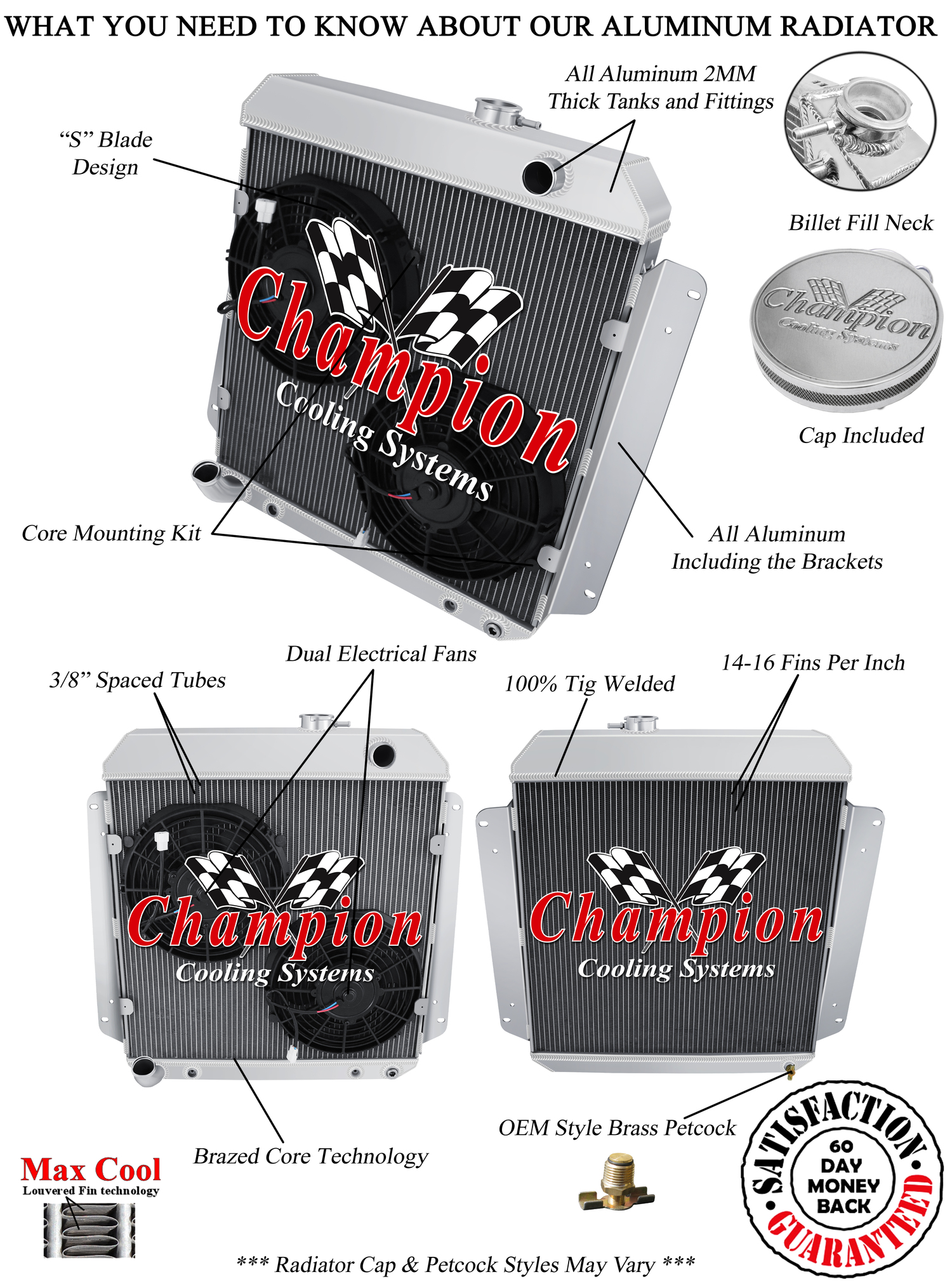 Super Champion 3 Row All Aluminum Radiator W/ 2 10" Fans for 1957 Buick Special