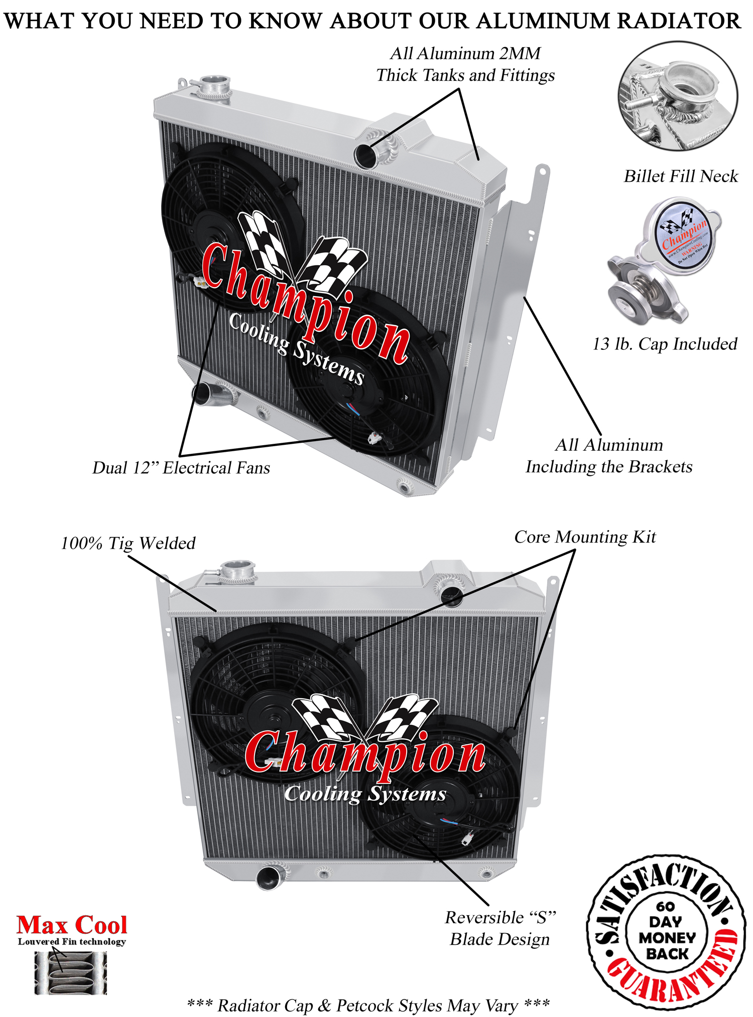 KR Champion 3 Row Radiator W/ 2 12" Fans for 1957 1958 Oldsmobile 98 #CC57OL
