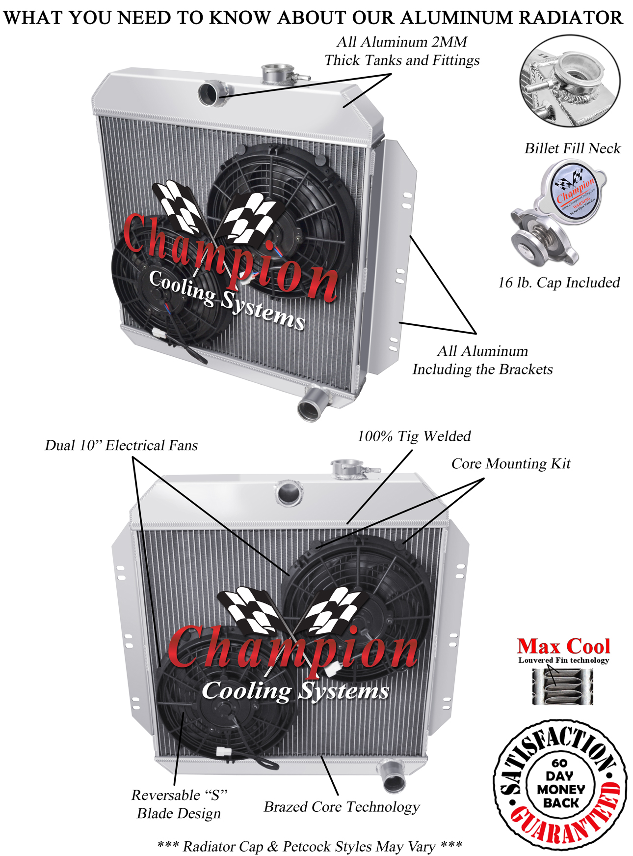 3 Row Discount Champion Radiator W/ 2 10" Fans for 1960 1961 1962 Chevy Truck