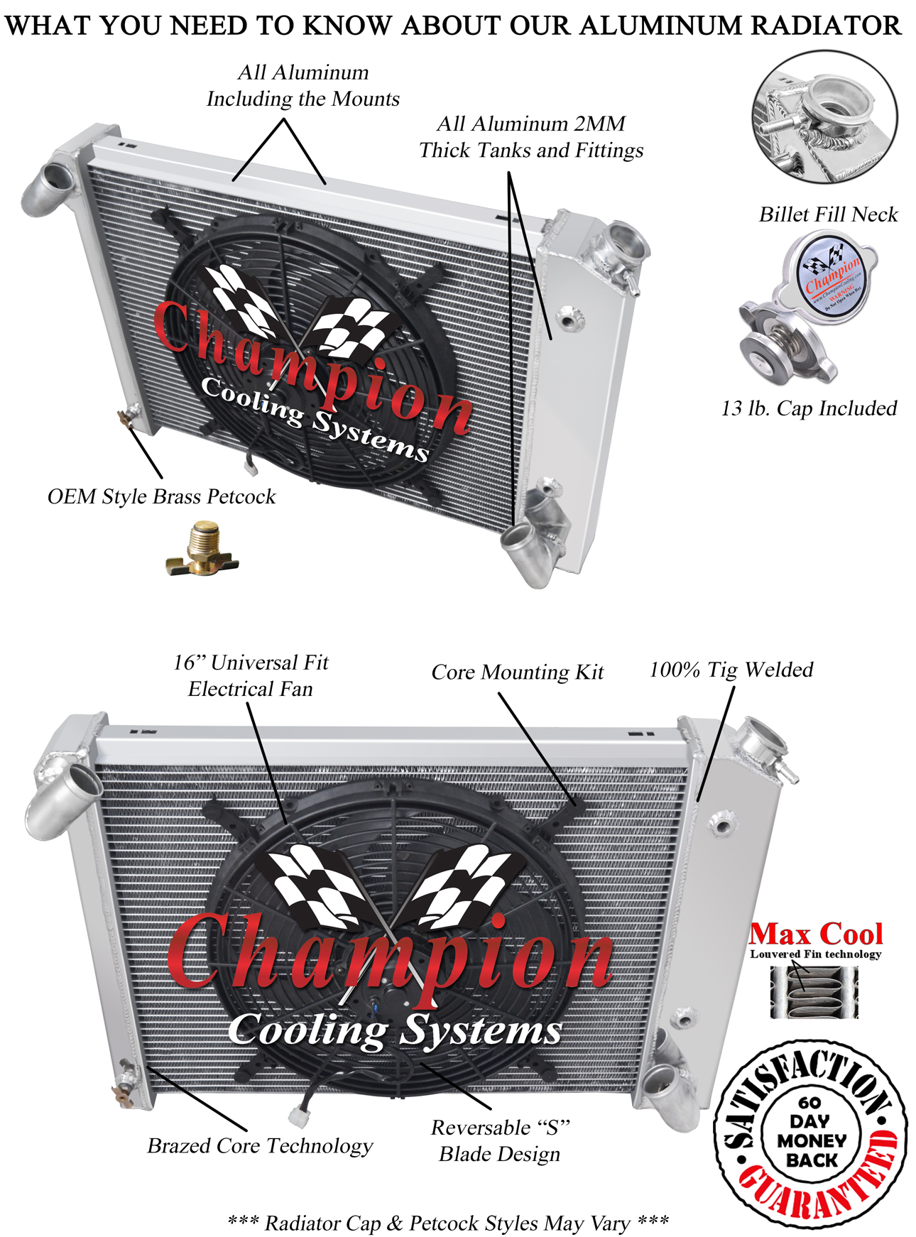 1966 - 1968 Chevy Corvette 4 Row Jamn Champion Radiator W/ 16" Fan