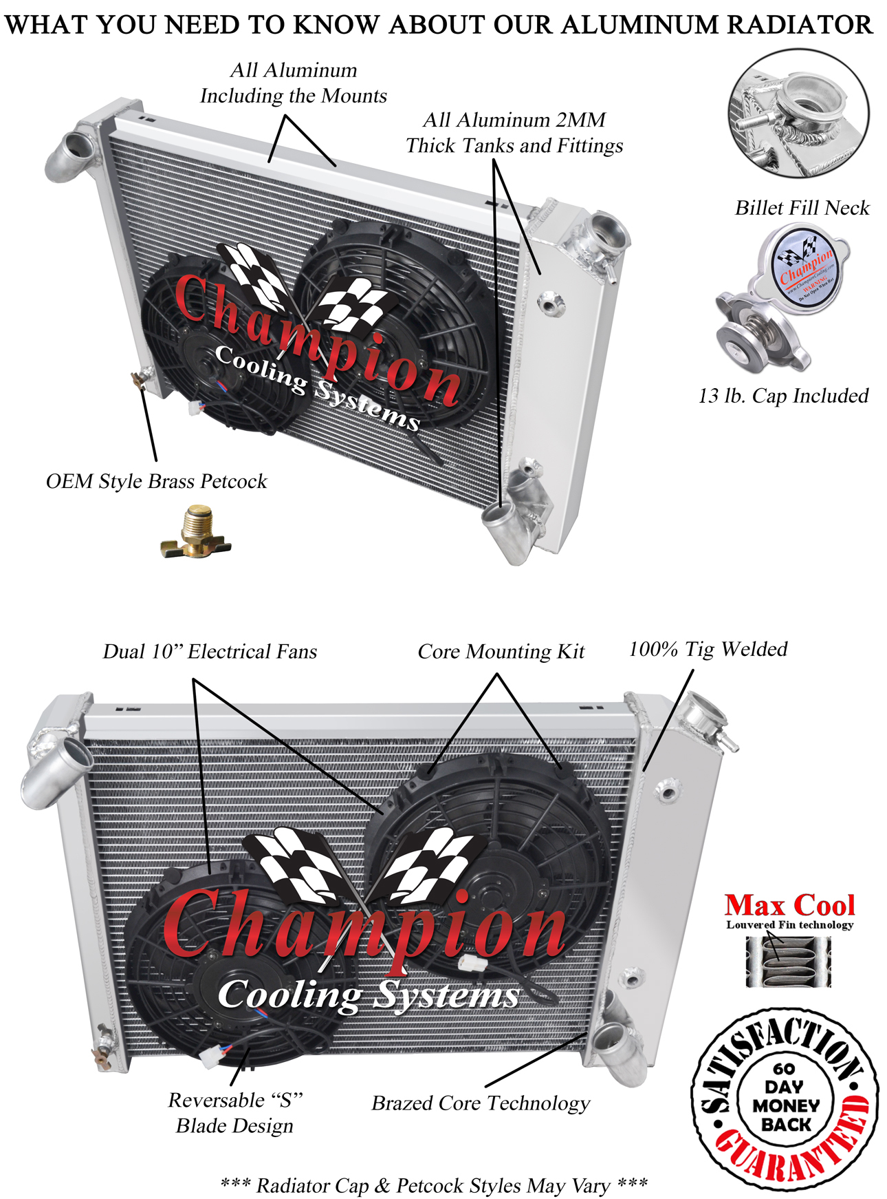 SR Champion 4 Row Radiator,10" Fans for 1966 - 1968 Chevrolet Corvette V8 Engine