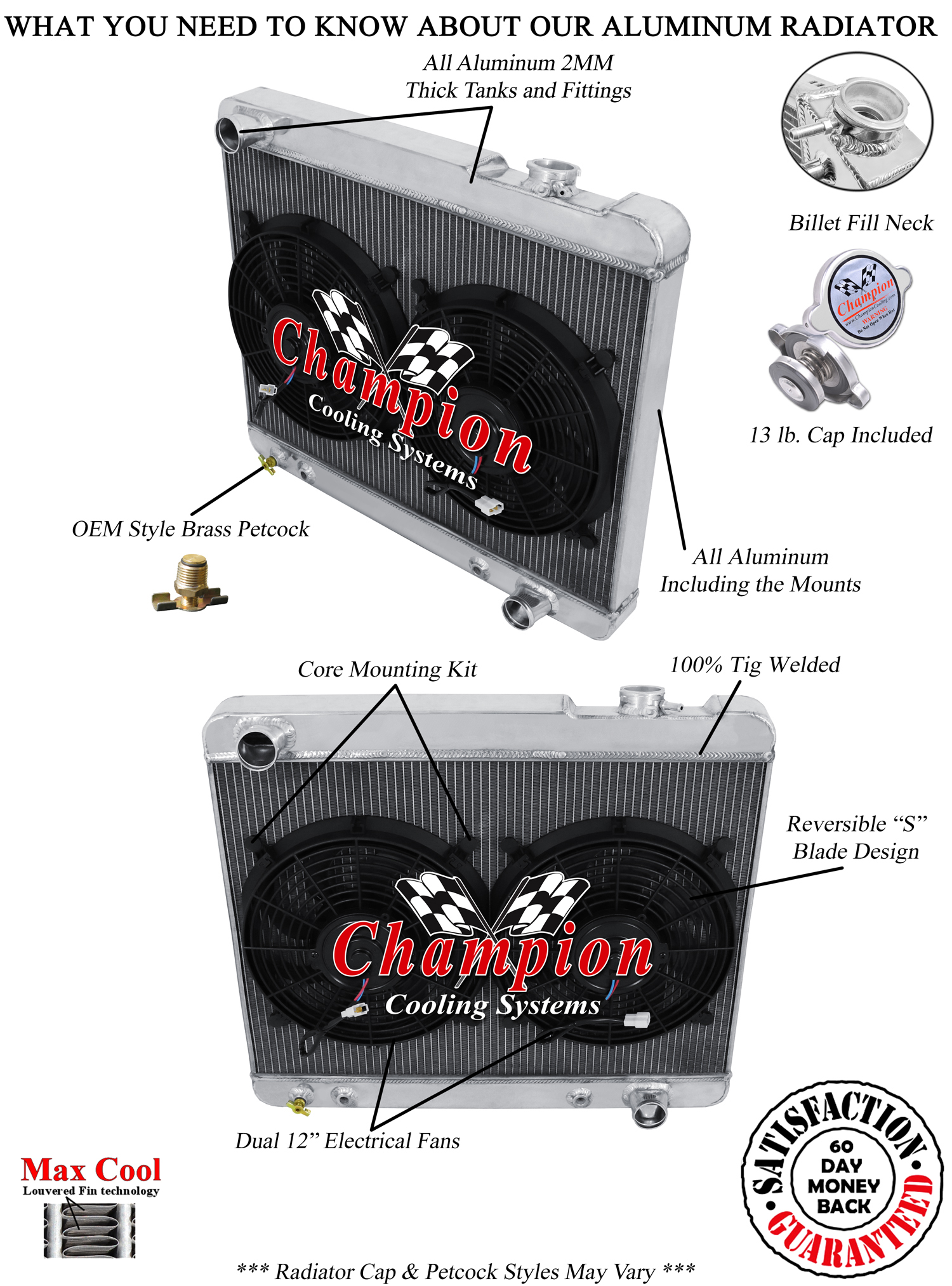 DR Champion 3 Row Radiator W/ 2 12" Fans for 1961 - 1964 Pontiac Catalina
