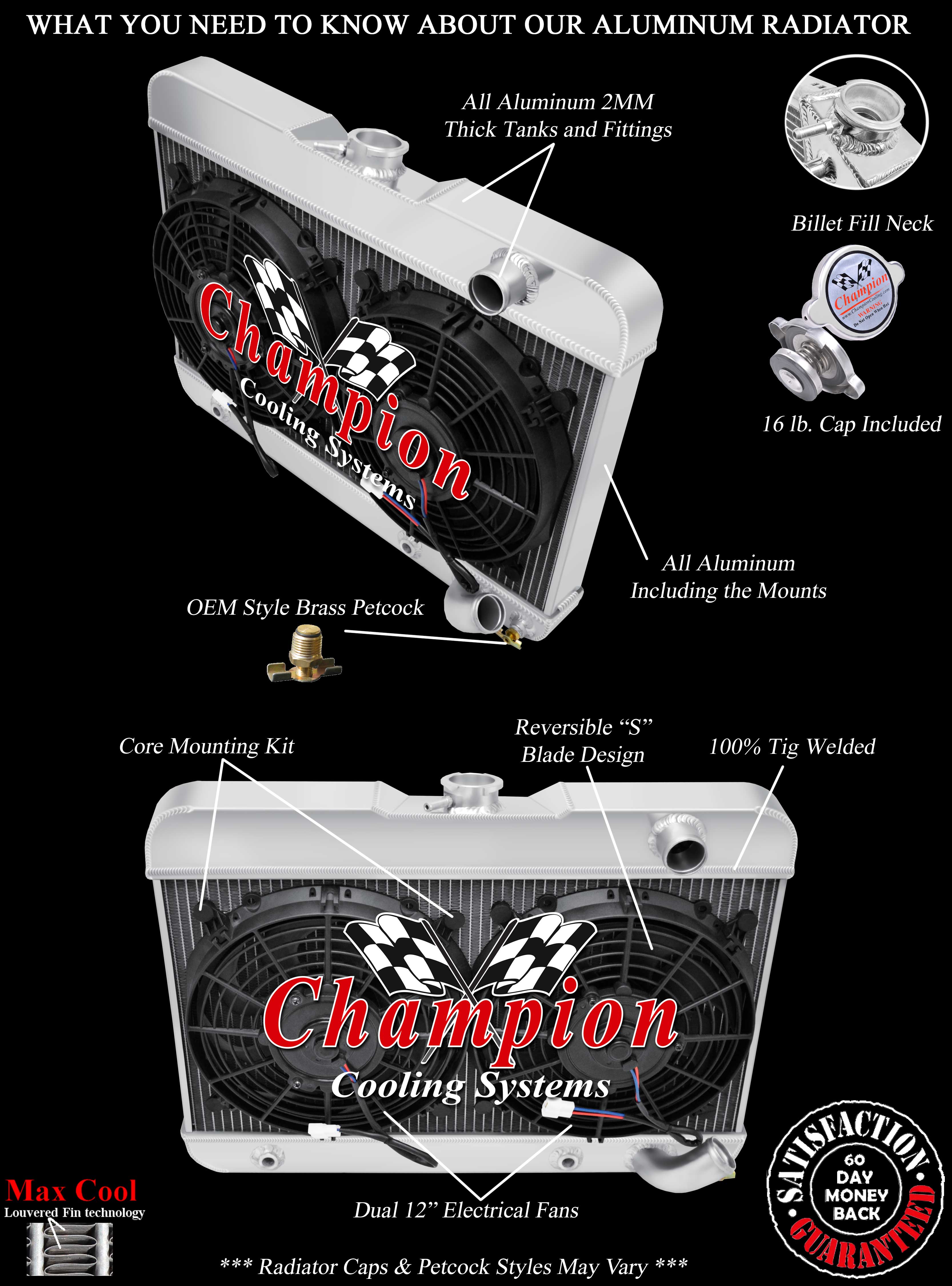 QR Champion 3 Row Radiator W/ 2 12" Fans for 1962 1963 Buick Special V8 Engine