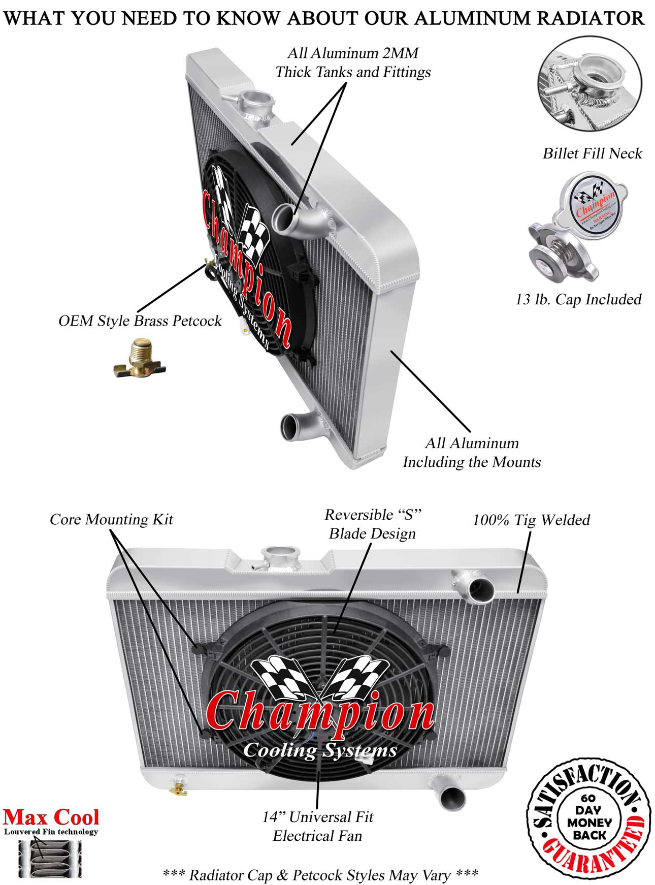 3 Row Eagle Champion Radiator W/ 14" Fan for 1963 Pontiac Tempest V8 Engine