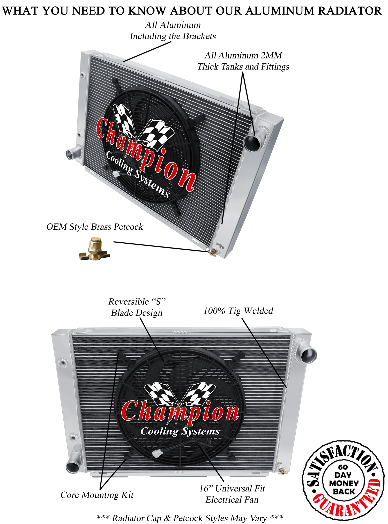 SR Champion 3 Row Radiator, 16" Fan for 1966 1967 Lincoln Continental V8 Engine