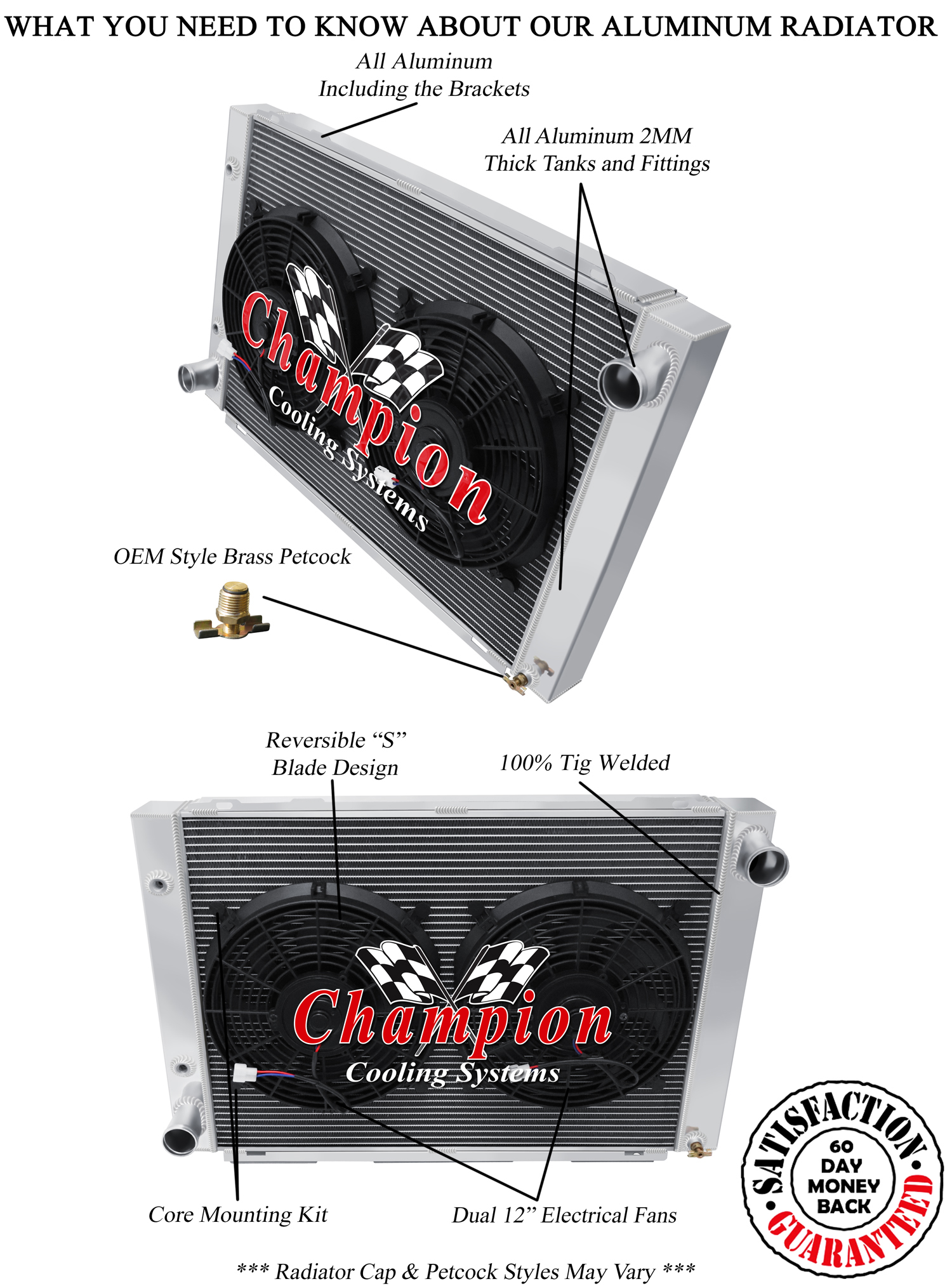 SR Champion 3 Row Radiator, 12" Fans for 1966 1967 Lincoln Continental V8 Engine