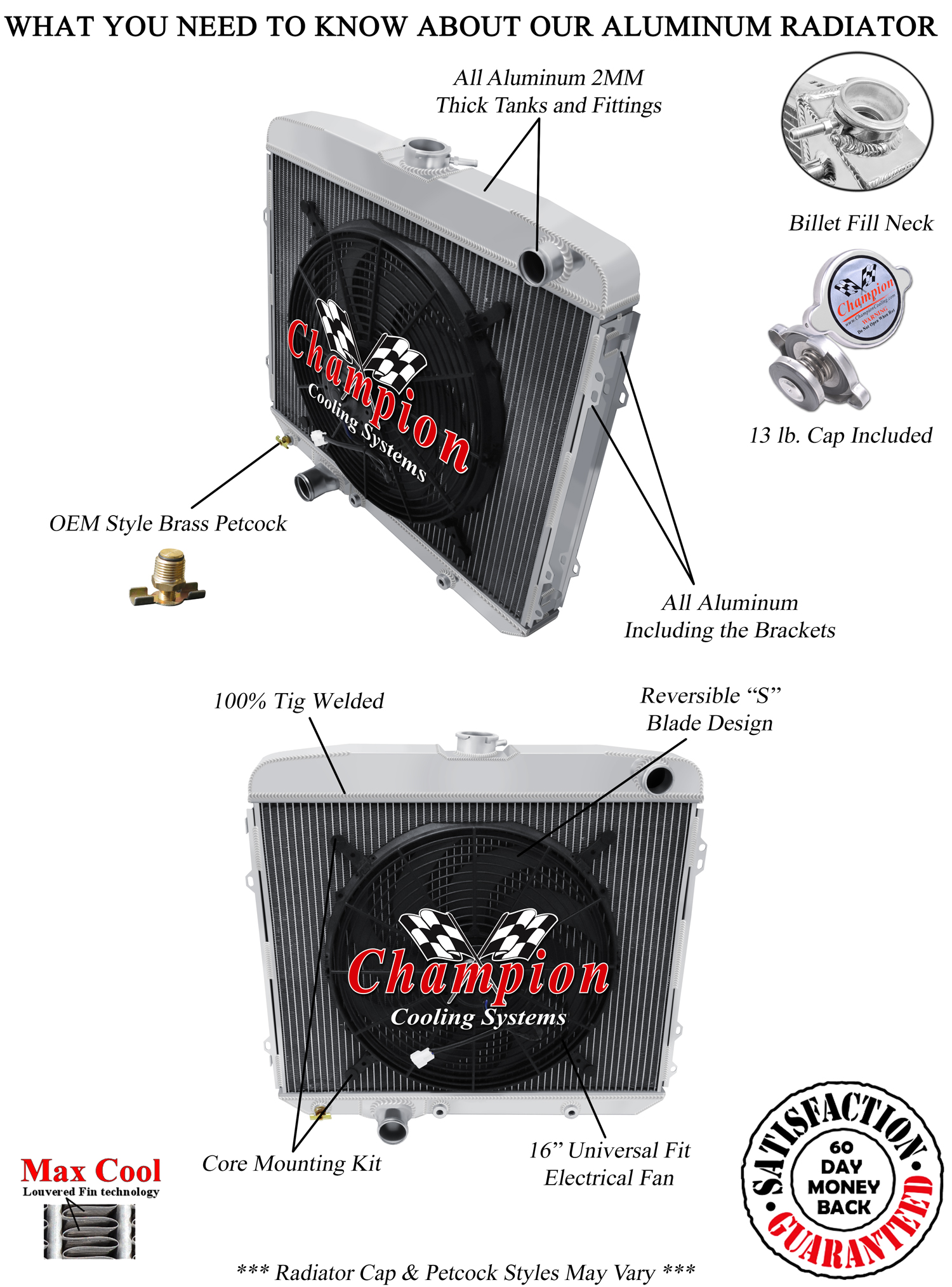 SR Champion 3 Row Radiator W/ 16" Fan for 1967 Ford Custom V8 Engine #CC67GL