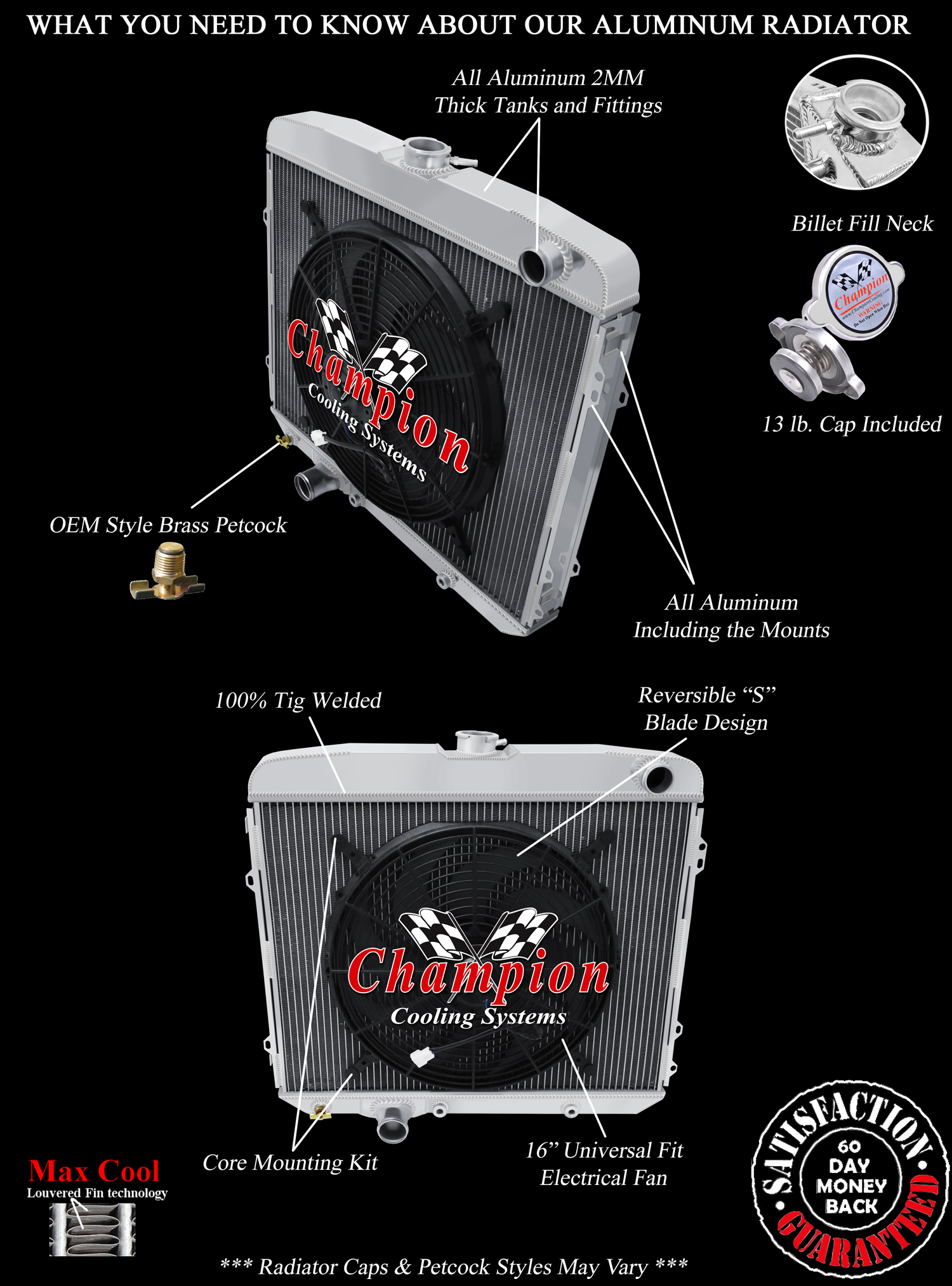 RN Champion 4 Row Radiator W/ 16" Fan for 1967 Ford Galaxie V8 Engine #MC67GL