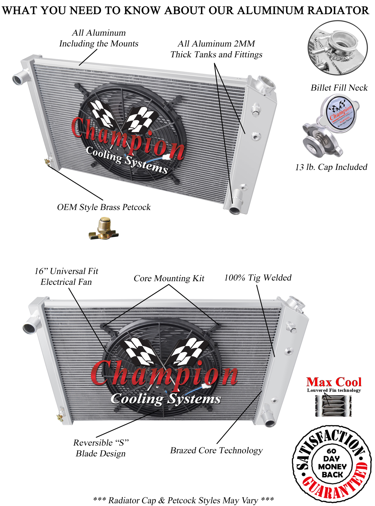 2 Row DR Champion Radiator 19"x28" Core W/ 16" Fan for 1973 - 1991 Chevy Blazer