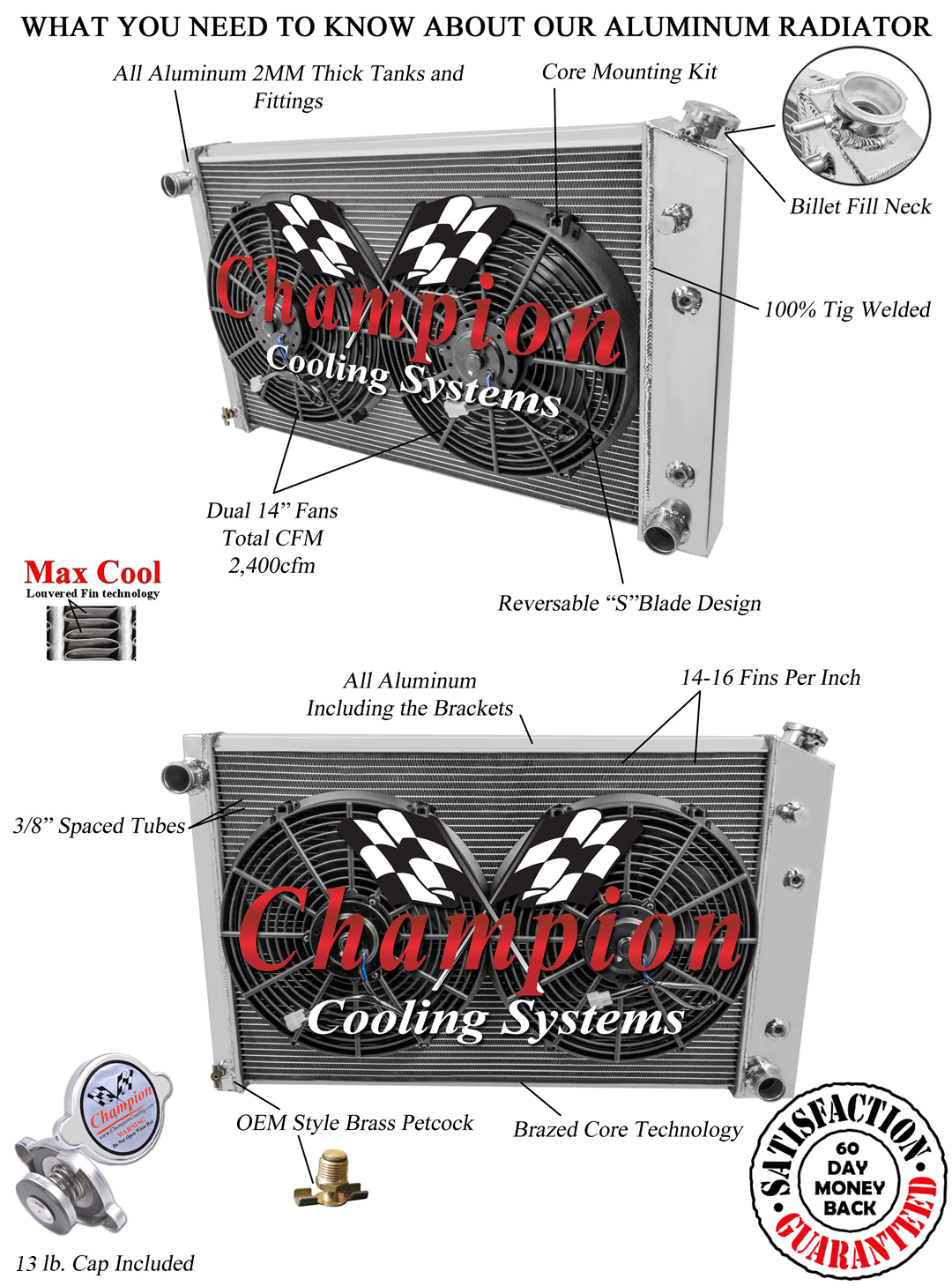 73 -87 Chevy Truck, 73 -91 Blazer 2 Row Radiator (19 x 28-1/4" Core) & Fan DR 