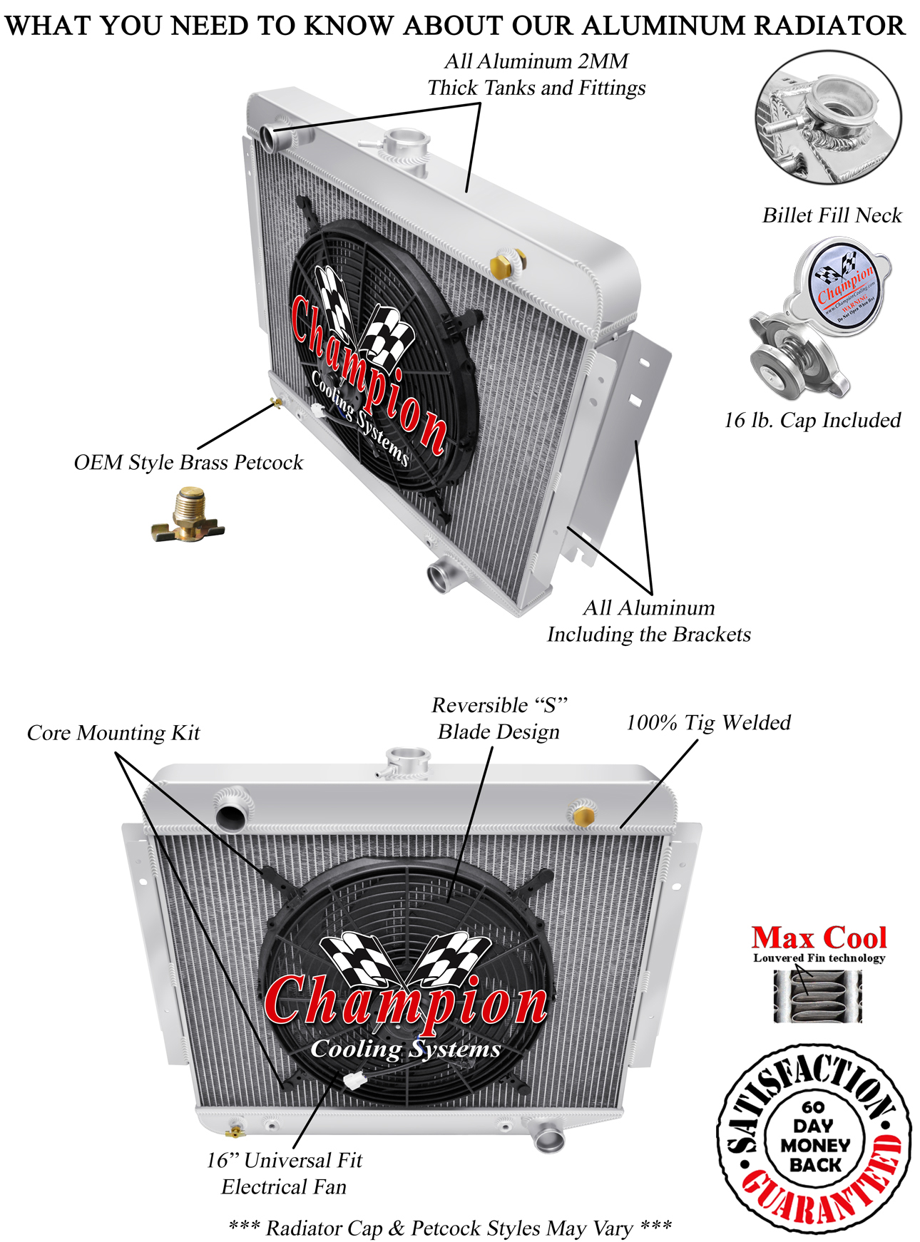 4 Row AAR Champion Radiator W/ 16" Fan for 1970 - 1978 Dodge Ram Vans V8 Engine