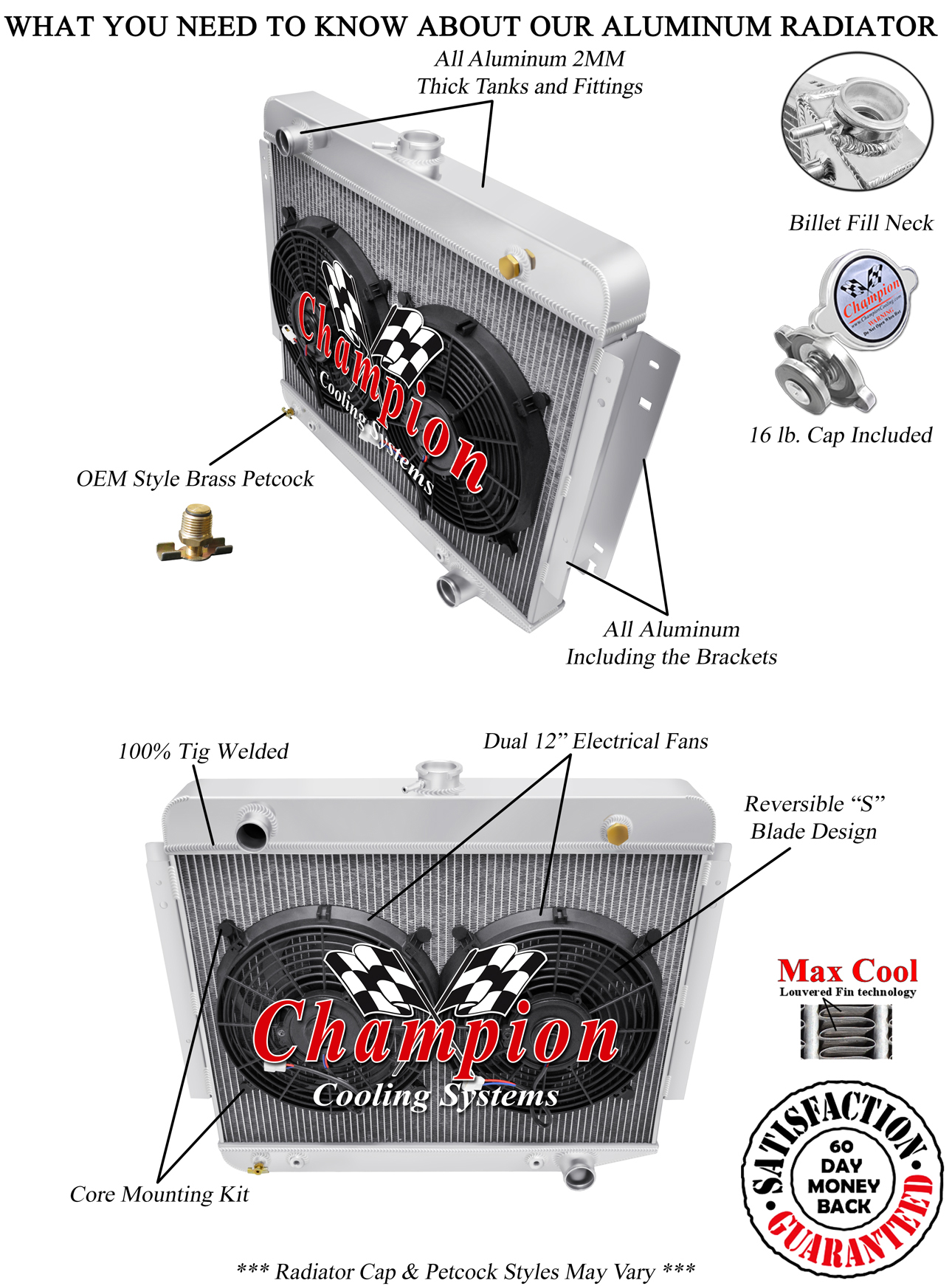 DR Champion 4 Row Radiator W/ 2 12" Fans for 1974 - 1978 Dodge Ramcharger V8 Eng